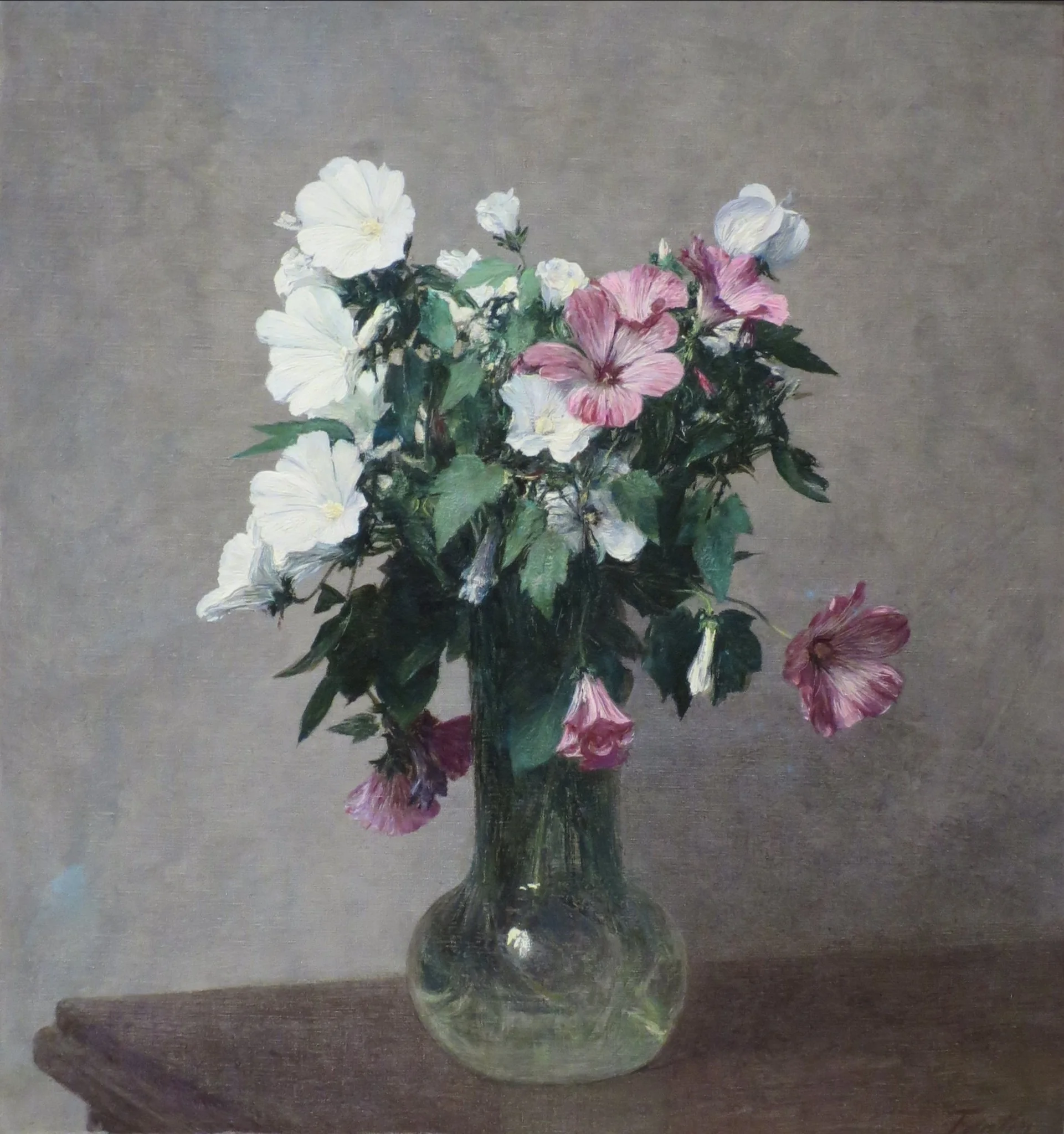 White and Pink Mallows in a Vase, by Henri Fantin-Latour, oil, 1898