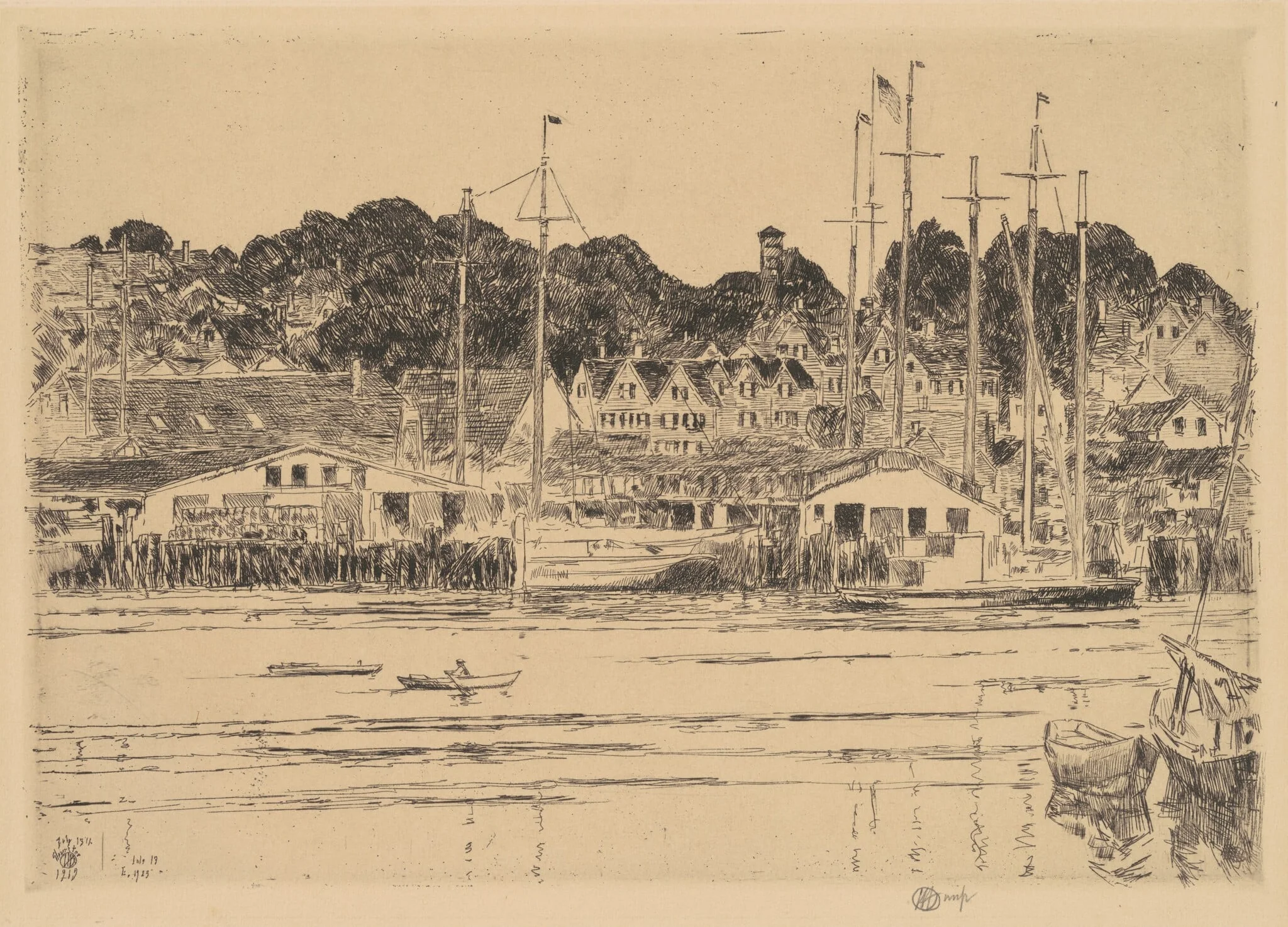 Inner Harbor, Gloucester, by Childe Hassam, ink, 1923