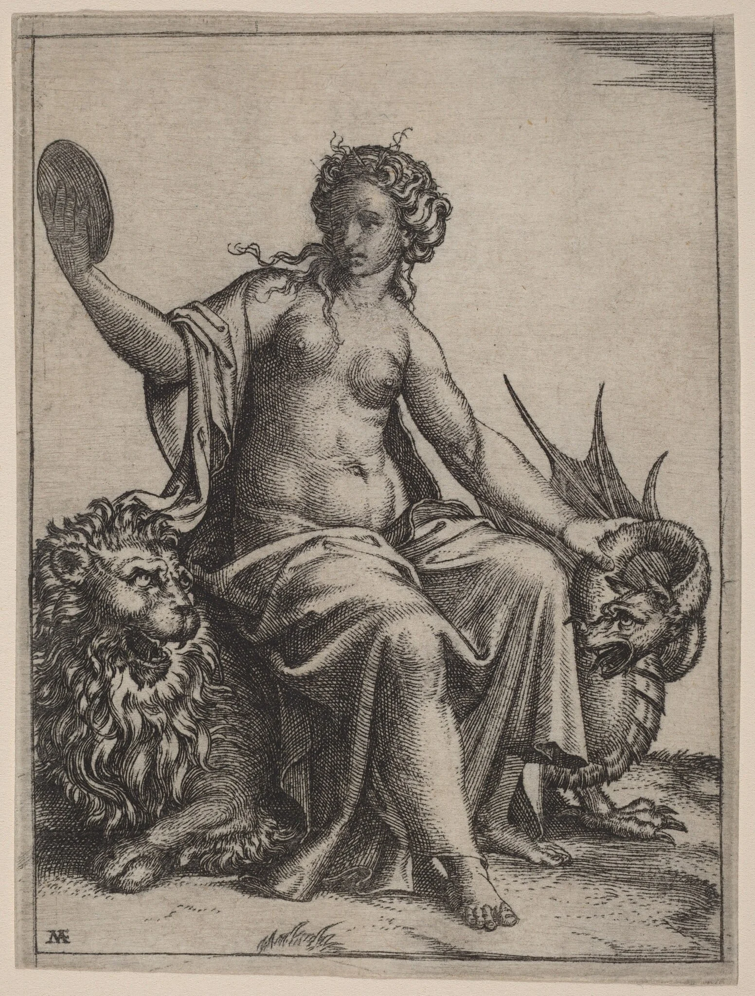 Prudence, by Marcantonio Raimondi, ink, 1514