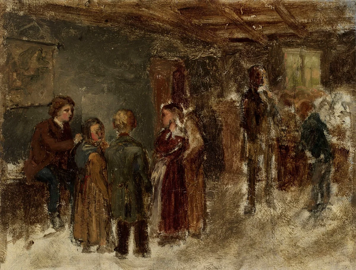 Sisäkuva koulusta, luonnos