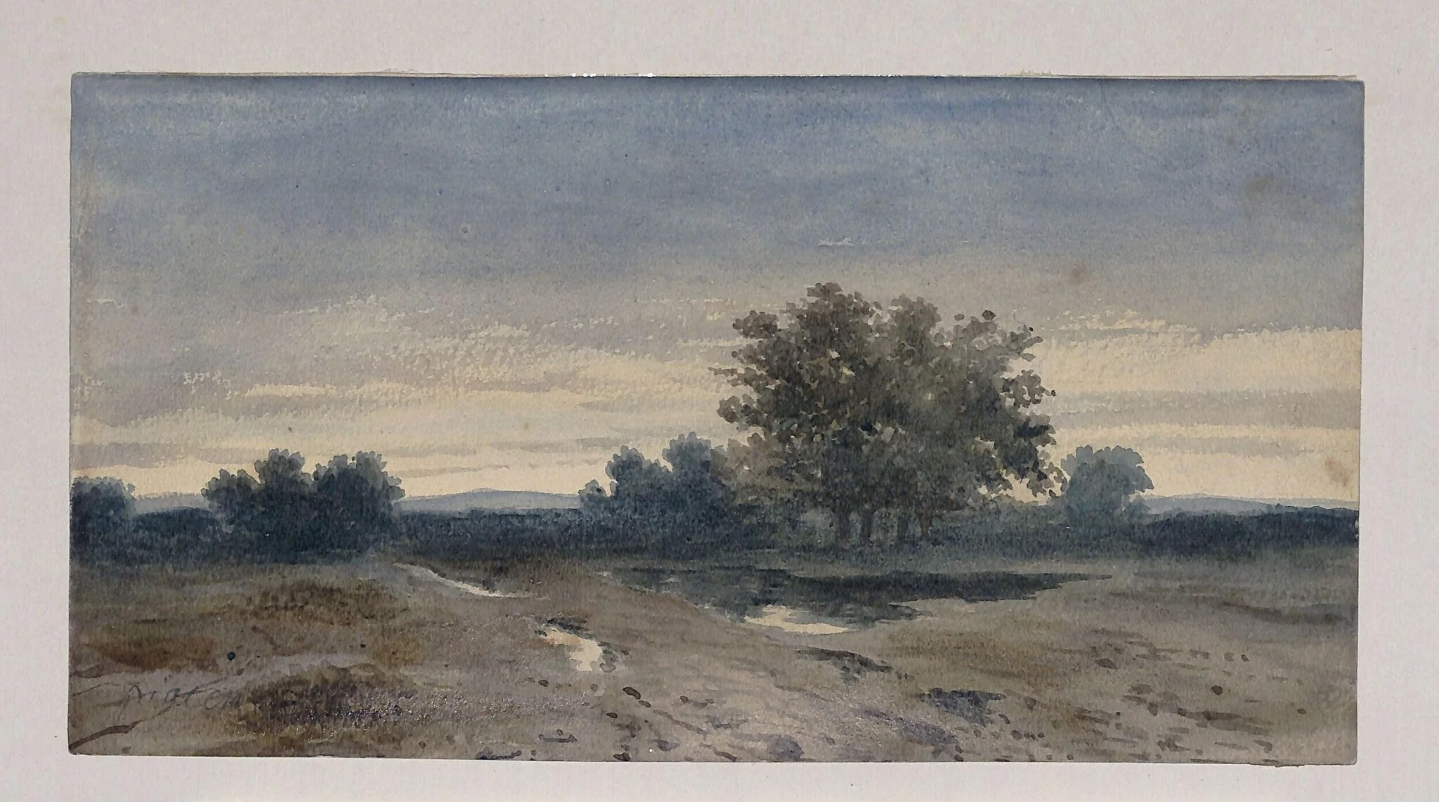 After the rain.  Landscape with trees and a pond, by Carlo Piacenza, watercolor, 1870