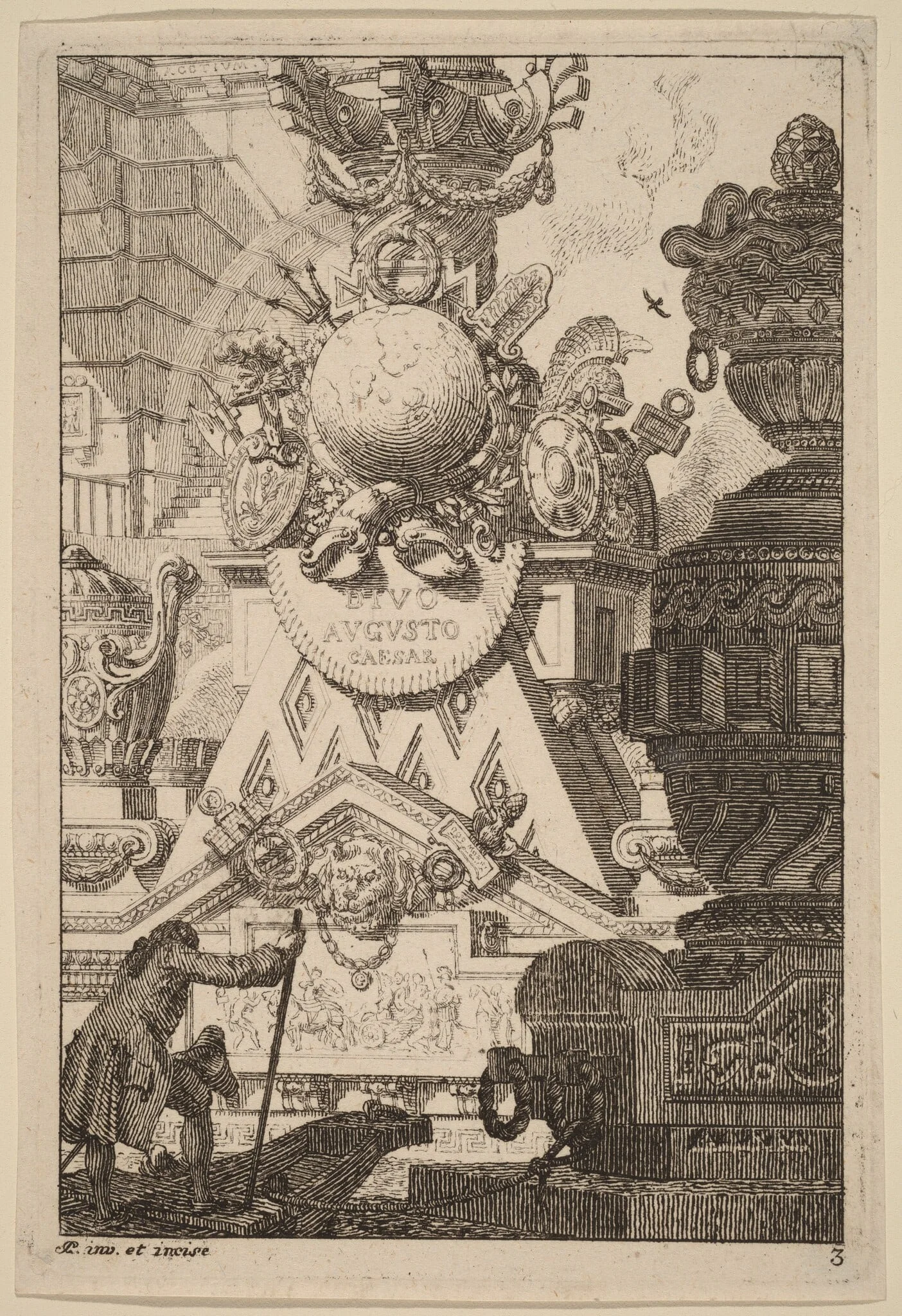 Fantasy of an Antique Trophy to Augustus, by Carl Schütz, ink, 1775