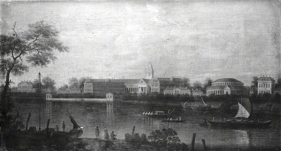 The Thames at Chelsea Hospital, by Samuel Scott, oil, 1747