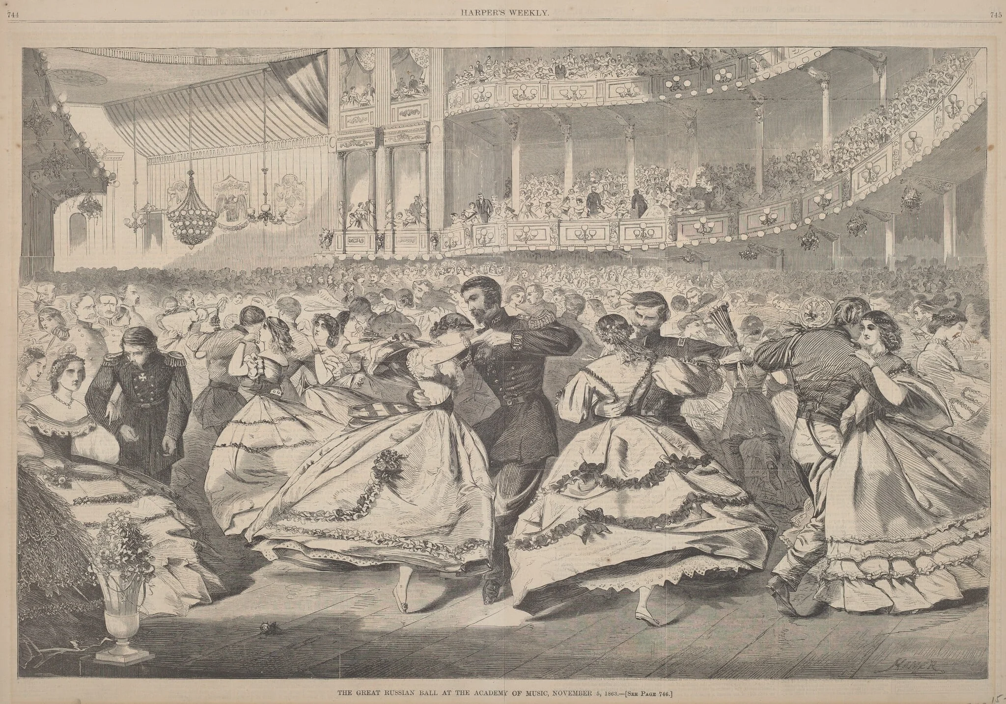The Great Russian Ball at the Academy of Music, November 5, 1863, by American 19th Century, ink, 1863