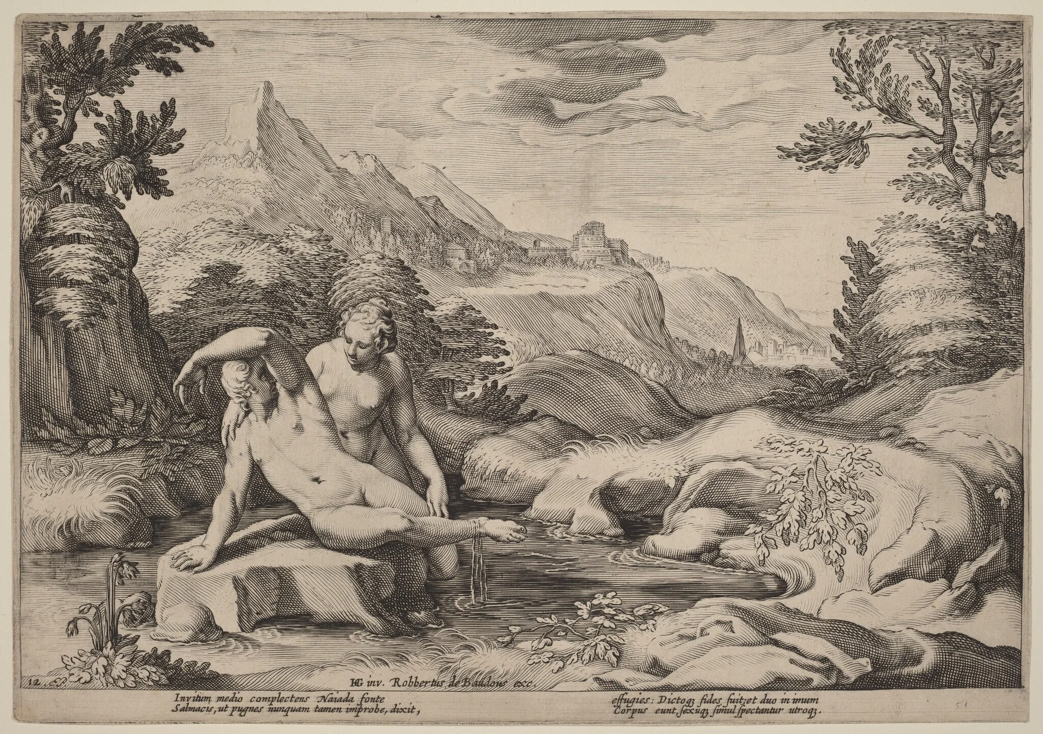 Salmacis and Hermaphroditus, by Hendrik Goltzius, ink, 1589