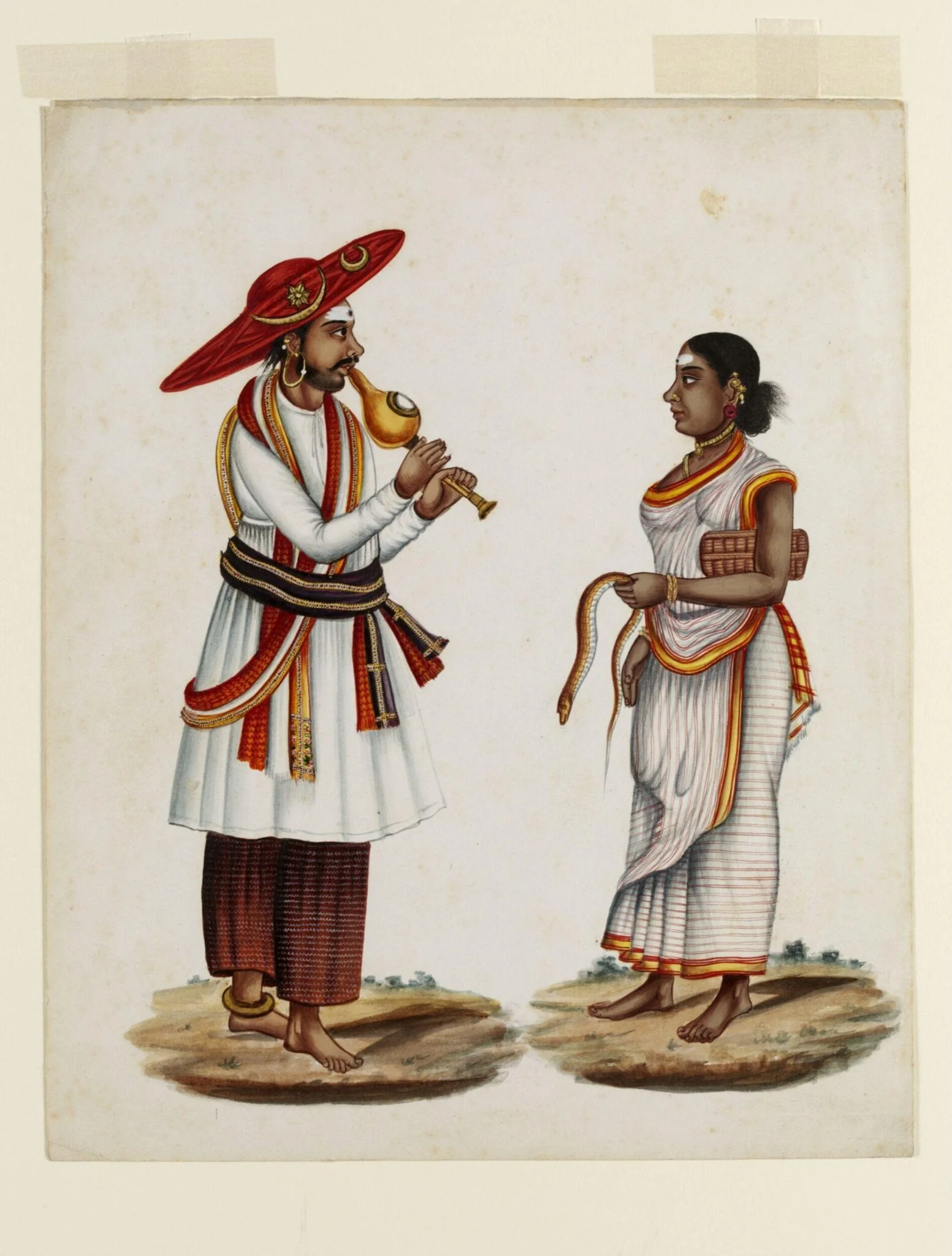 A snake charmer and his wife, by Unknown, paint, 1850