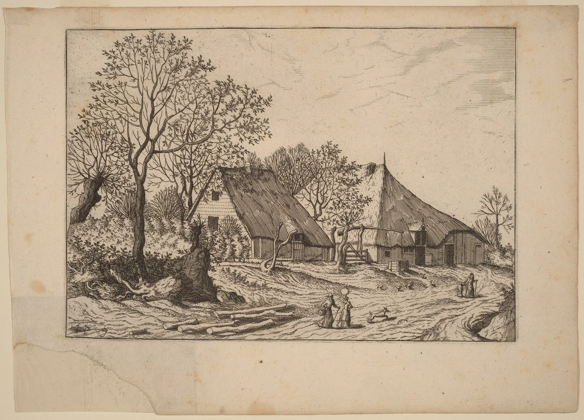 Farm with Shed and Draw Well, by Johannes van Doetechum the Elder, ink, 1676
