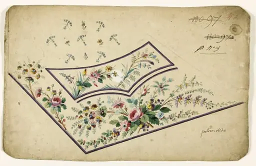 Composition florale en bouquets, projets de broderies de gilet, XVIIIème siècle