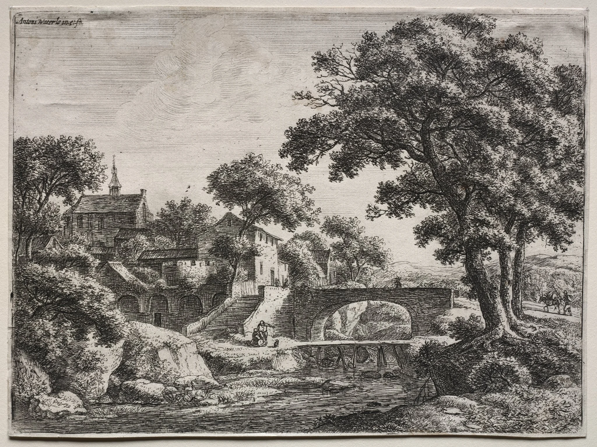 Twelve landscapes (H.95-106): The Two Bridges, by Antonie Waterloo, 1665