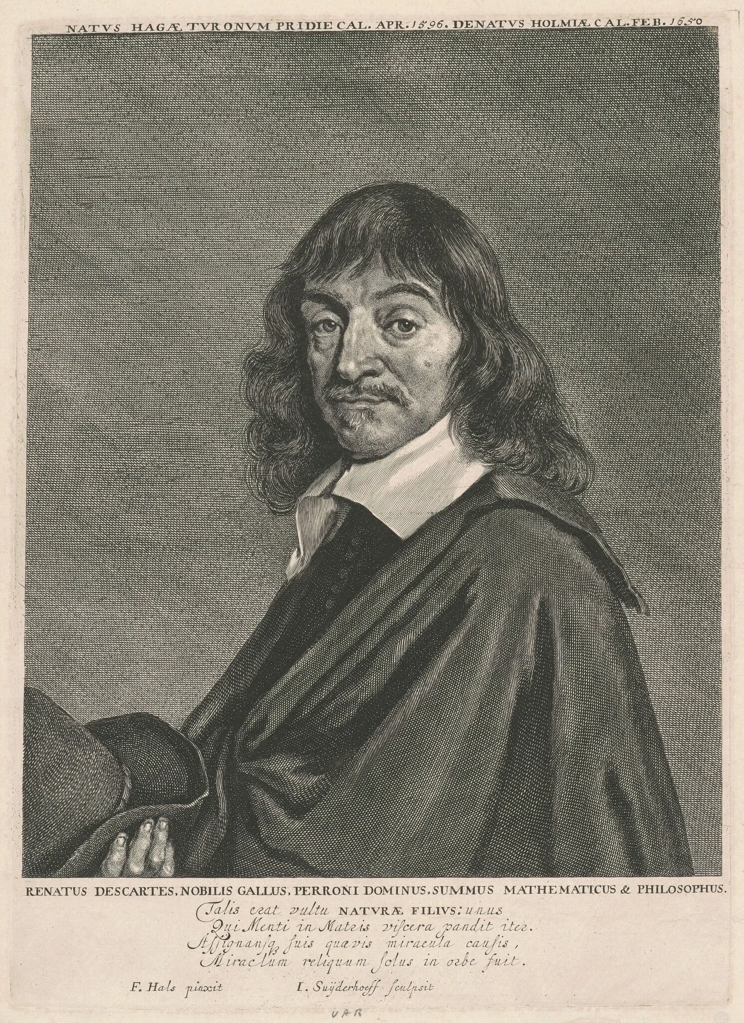 René Descartes, by Jonas Suyderhoff, ink, 1654