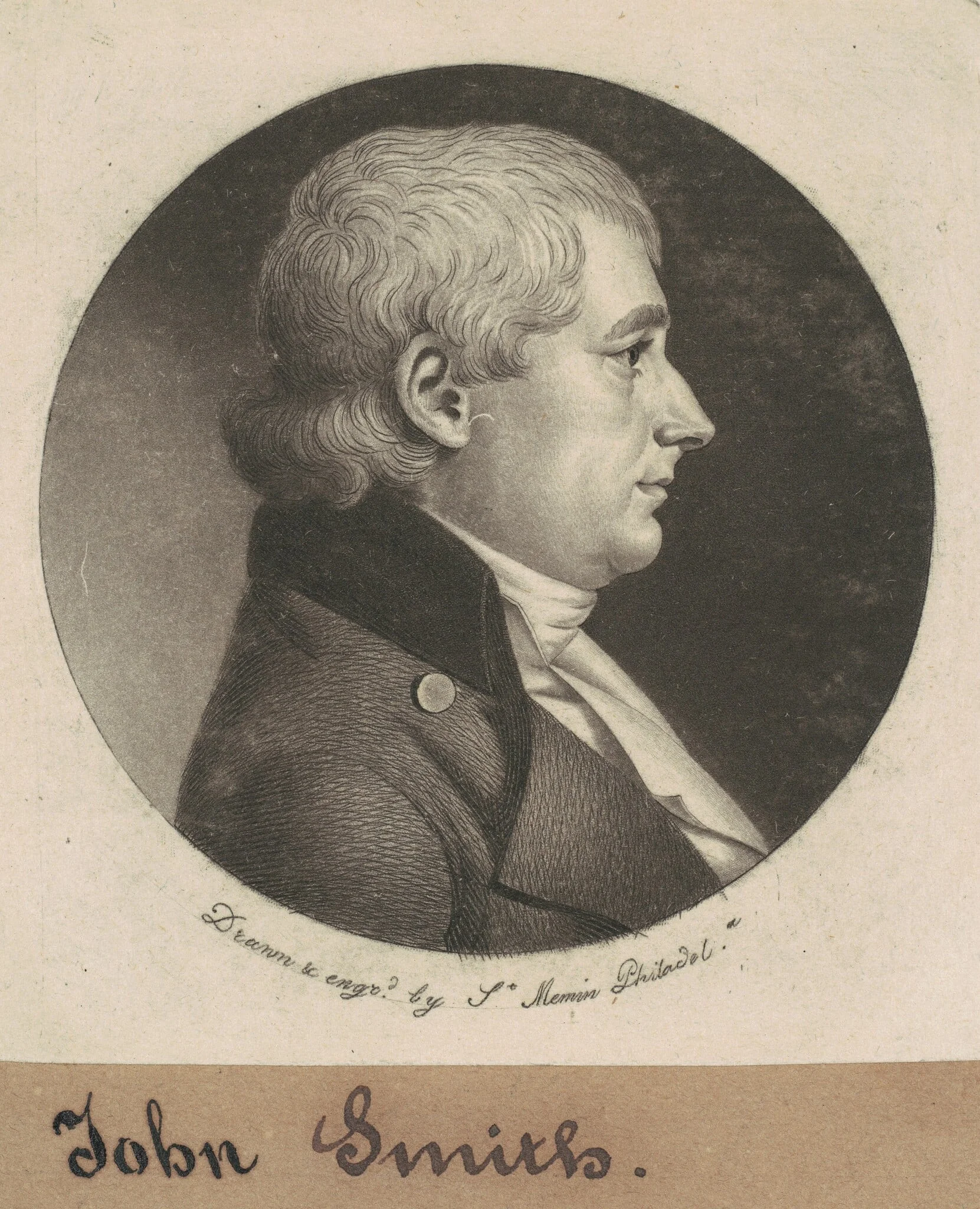 John Smith, by Charles Balthazar Julien Févret de Saint-Mémin, ink, 1799