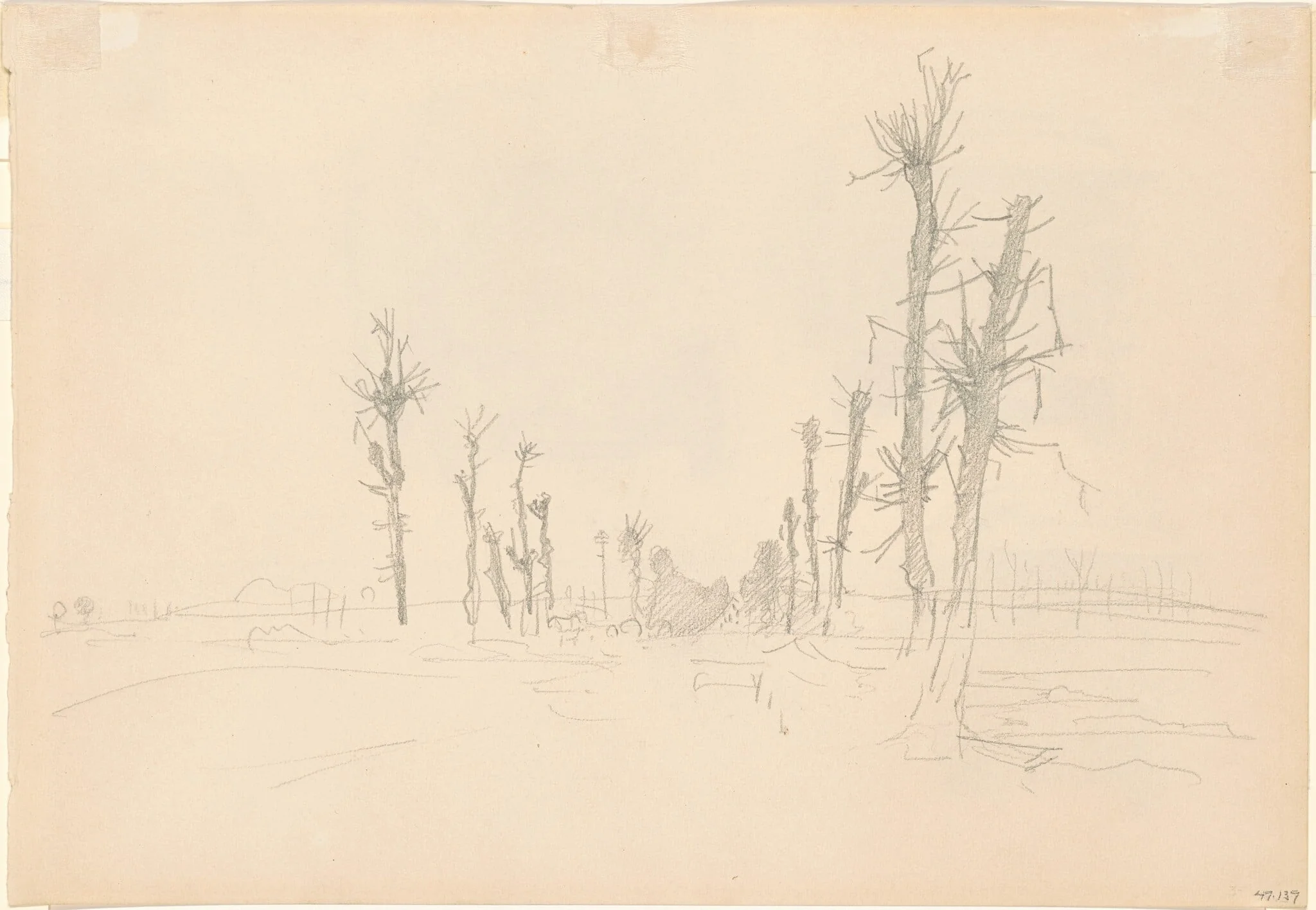 Devastated Landscape [verso], by John Singer Sargent, graphite, 1918
