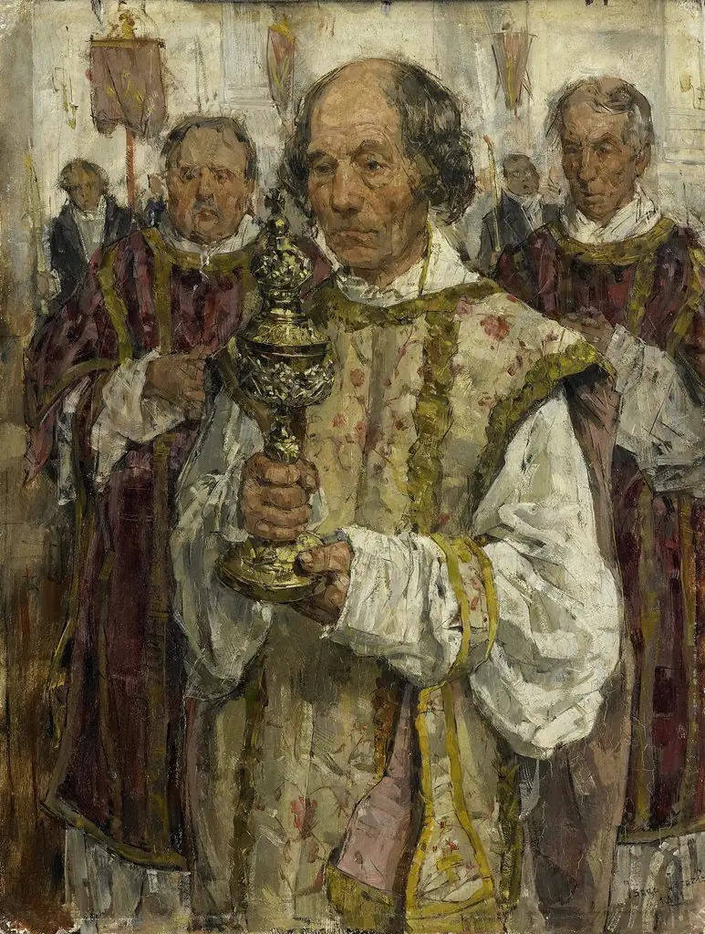 Procession in the Old Catholic Church in The Hague with priest Cornelis Hendrikus van Vlooten