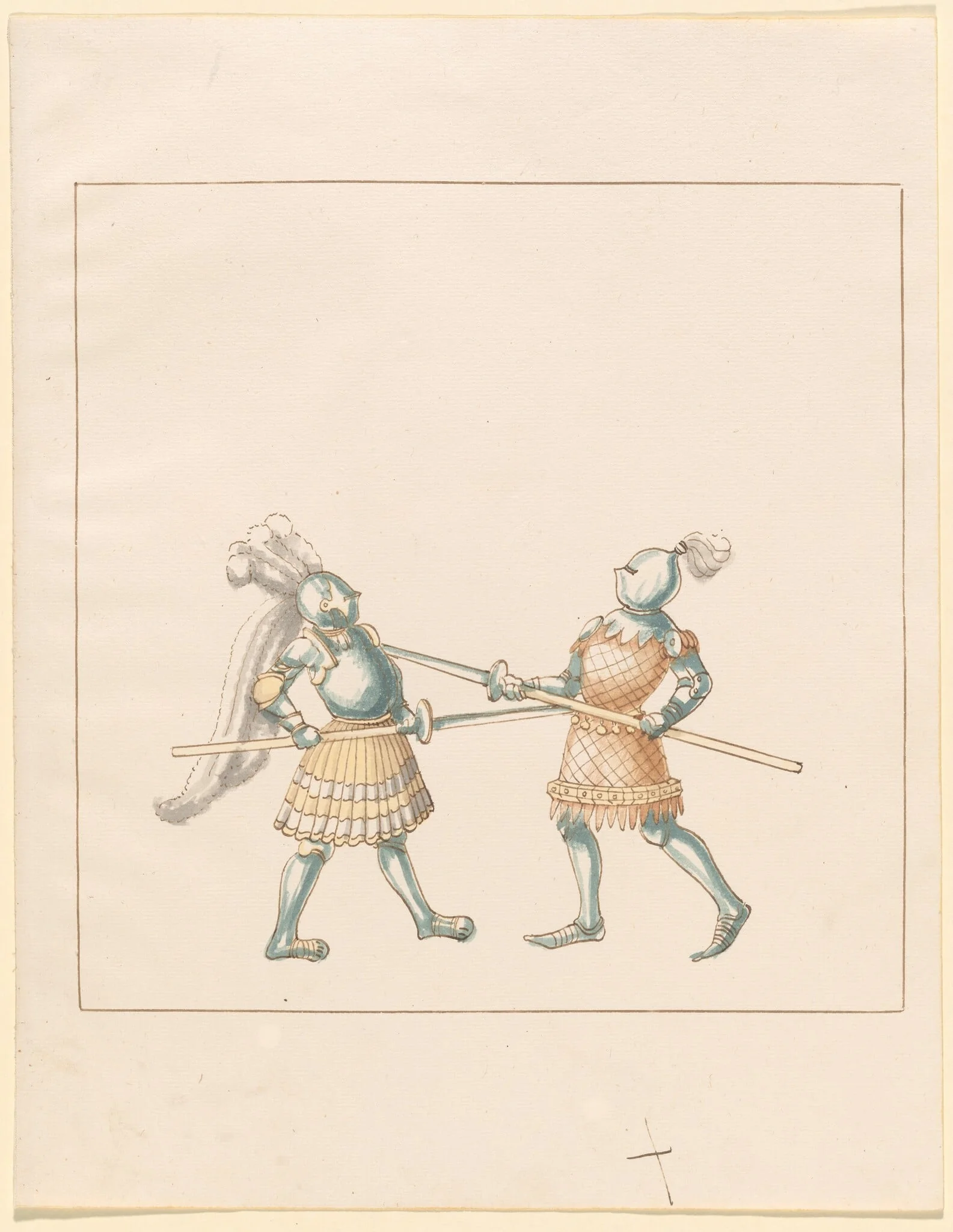 Foot Combat with Awl Pikes, by German 16th Century, ink, 1514