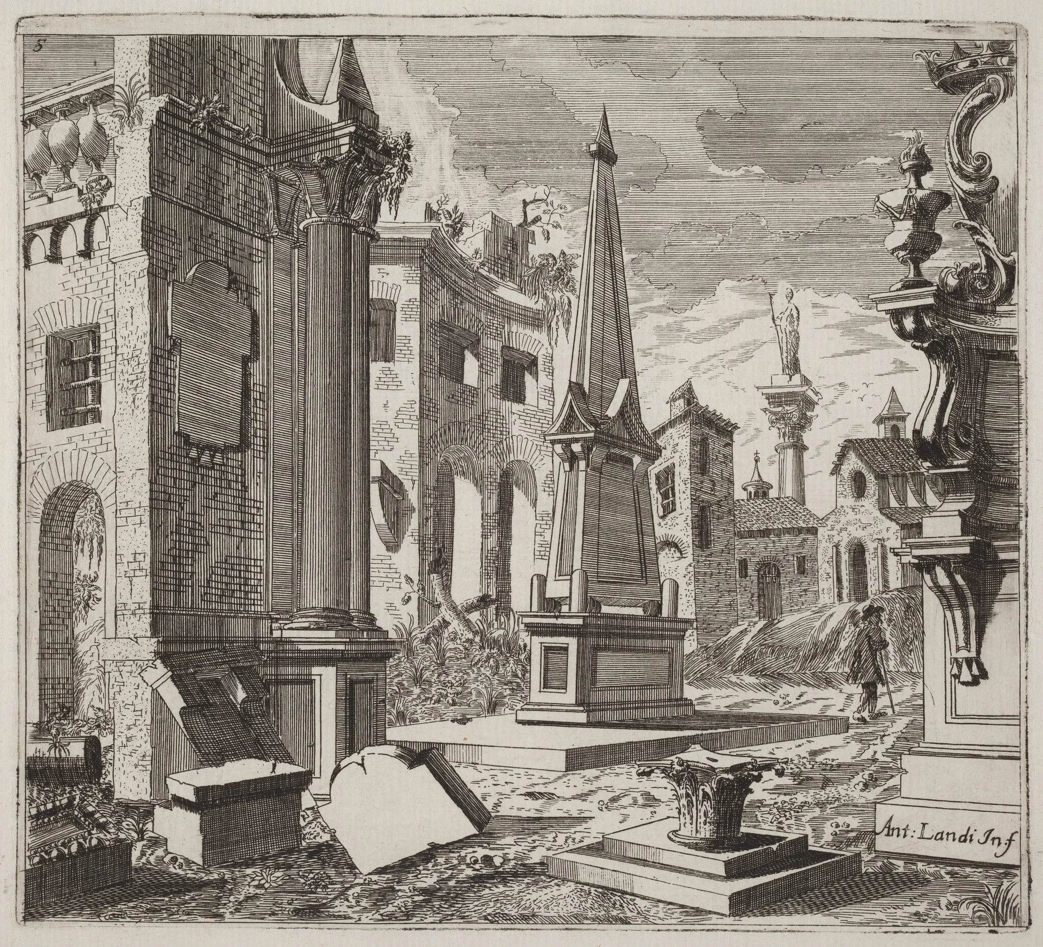 Fantastic Townscape with Ruins, by Giuseppe Antonio Landi, ink, 1753