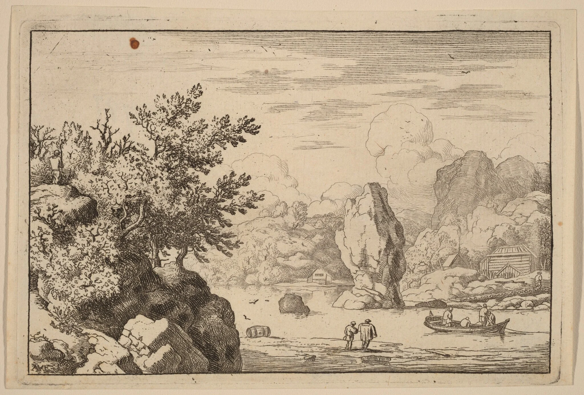 Rock in the Middle of a River, by Allart van Everdingen, ink, 1650