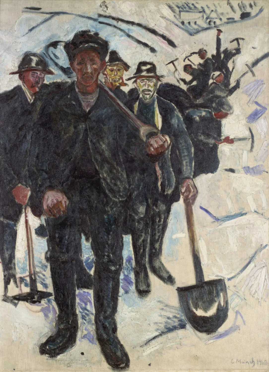 Workers in Snow, by Edvard Munch, oil, 1910
