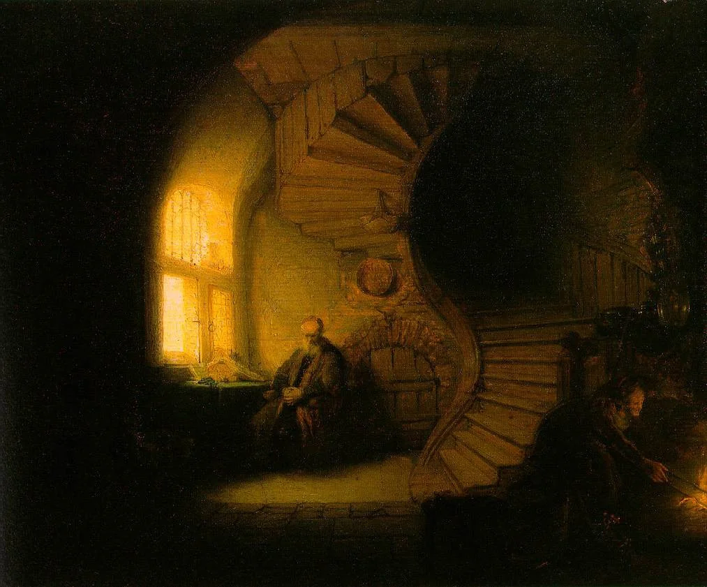 Philosopher in Meditation, by Rembrandt, oil, 1632