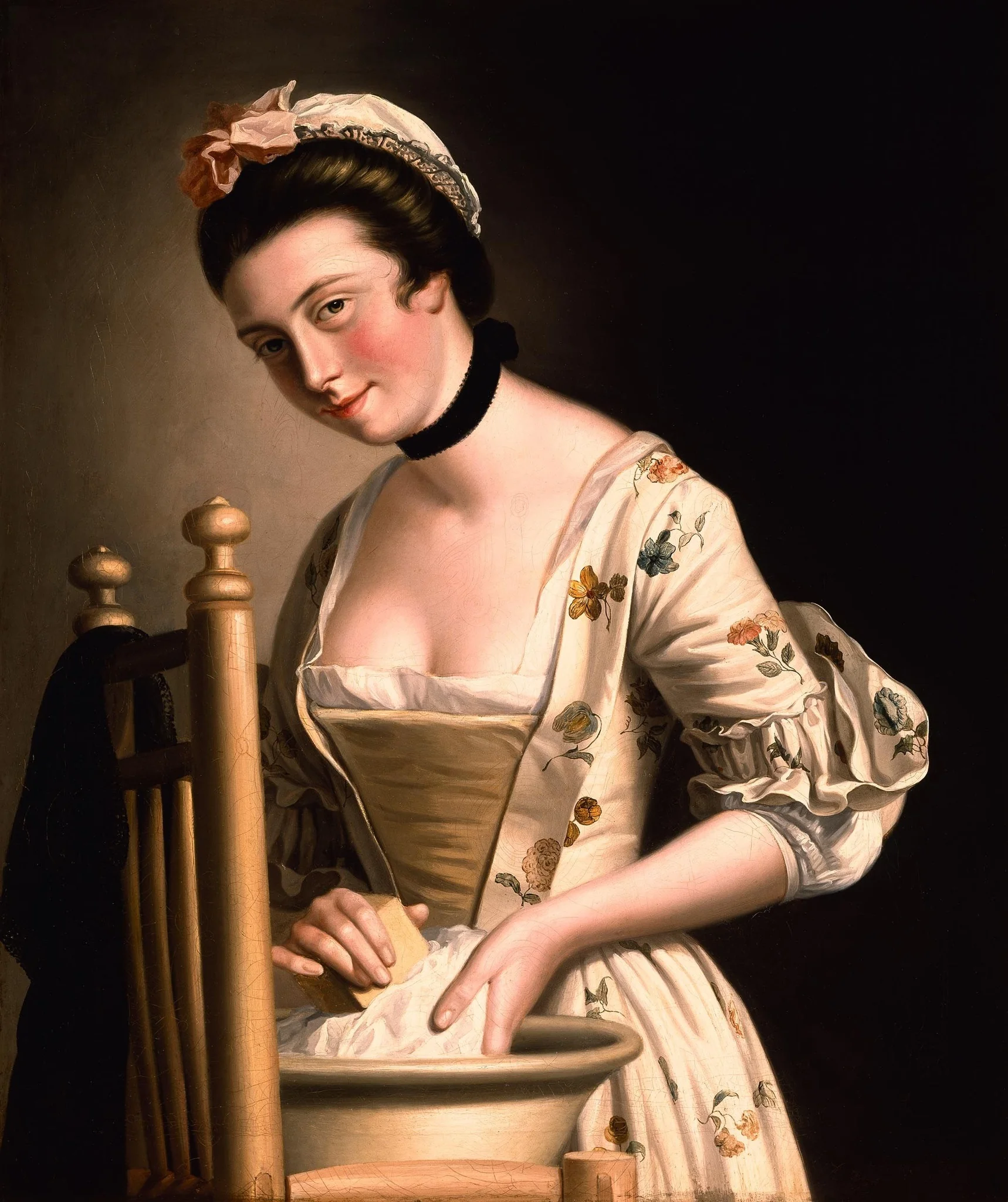A Woman doing Laundry, by Henry Robert Morland, oil, 1750