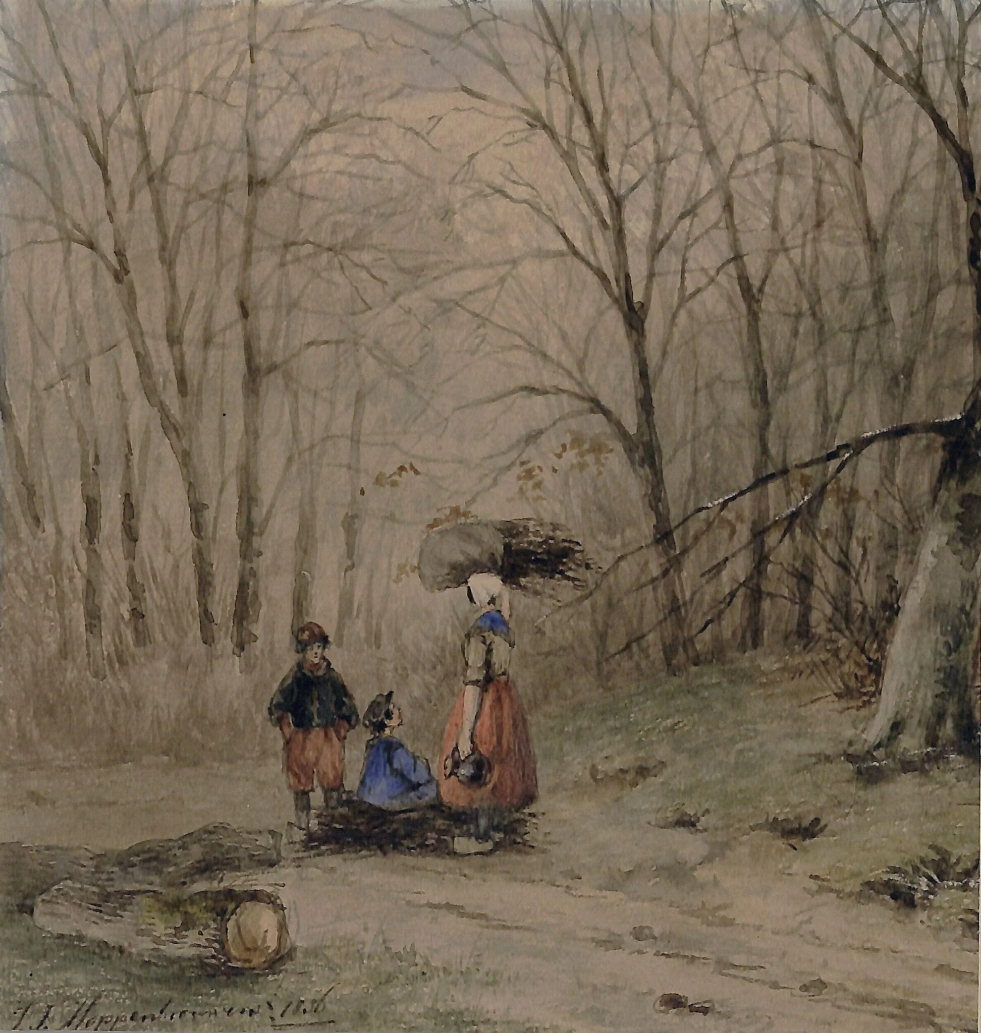 Woodland Scene, by Johannes Franciscus Hoppenbrouwers, watercolor, 1836