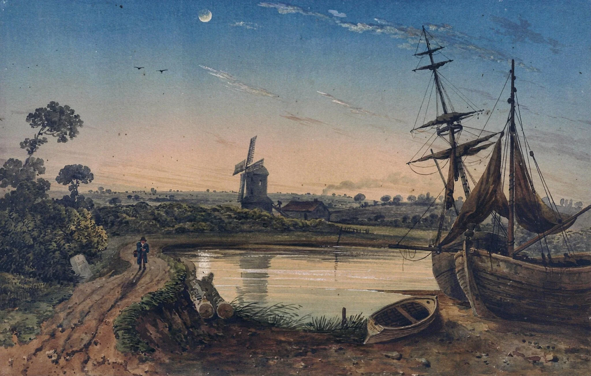 Near Rye, Sussex: Evening, by George Shepherd, watercolor, 1817