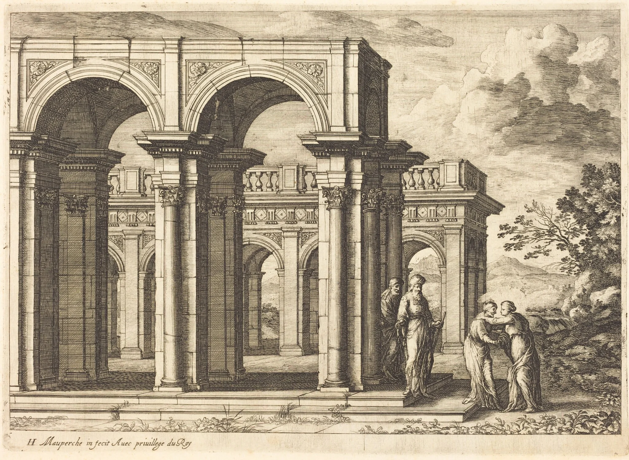 Meeting of Mary and Elizabeth, by Henri Mauperché, ink, 1644