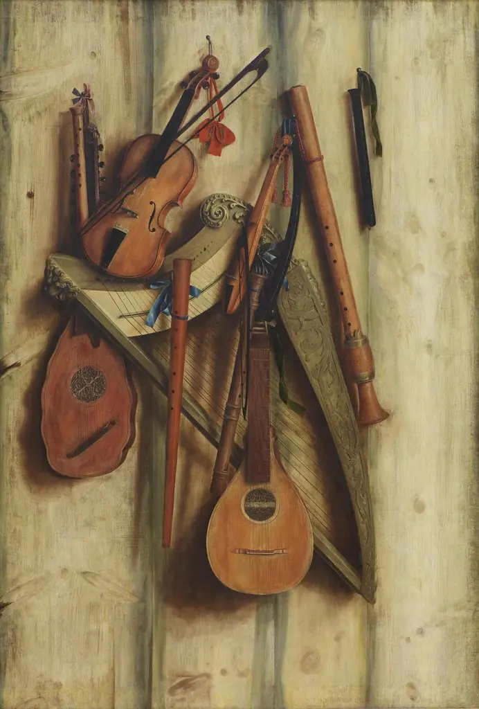 Board Partition with Musical Instruments. Trompe l'oeil