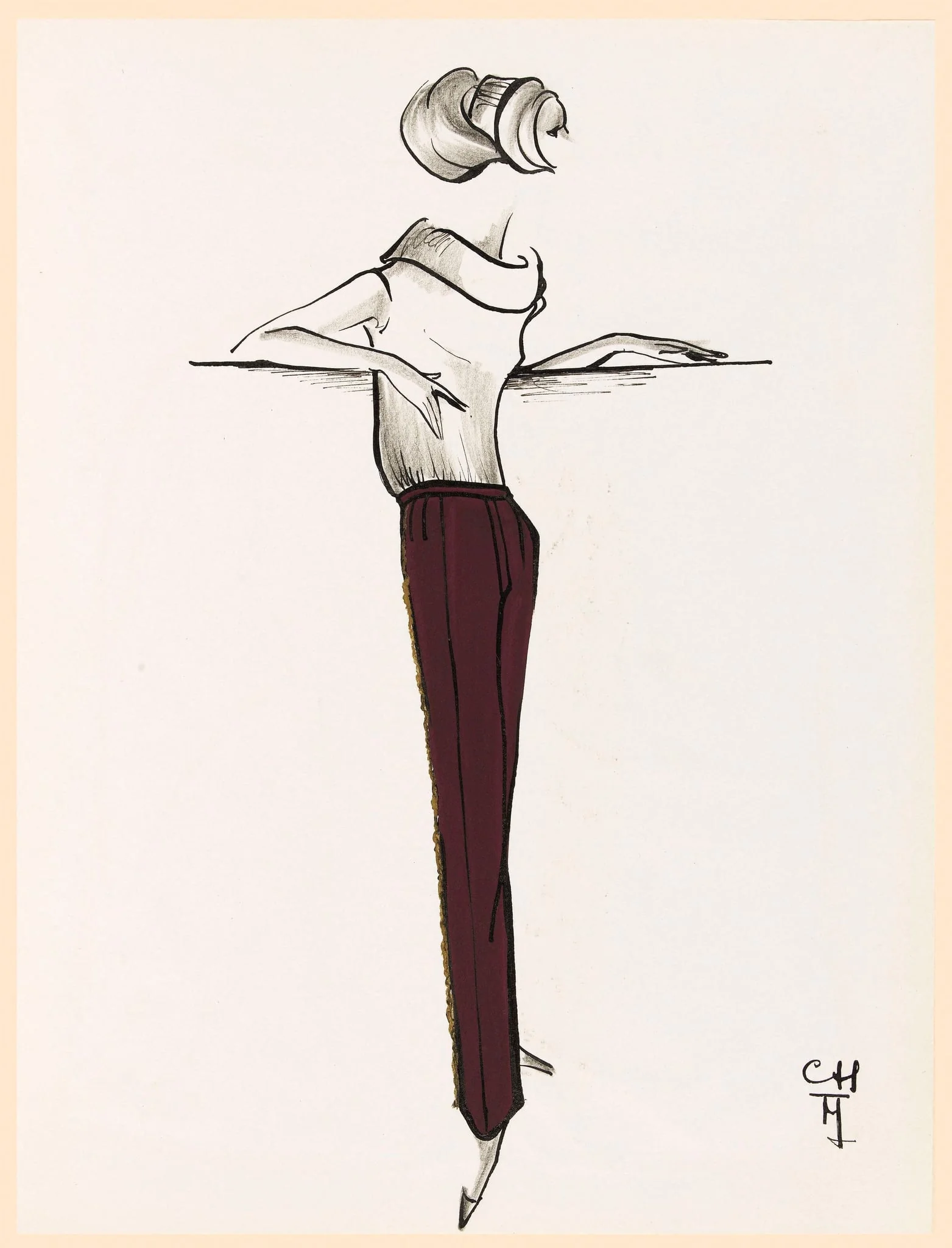 Pantalon bordeaux à pli, by Marie-Louise Carven, 1963