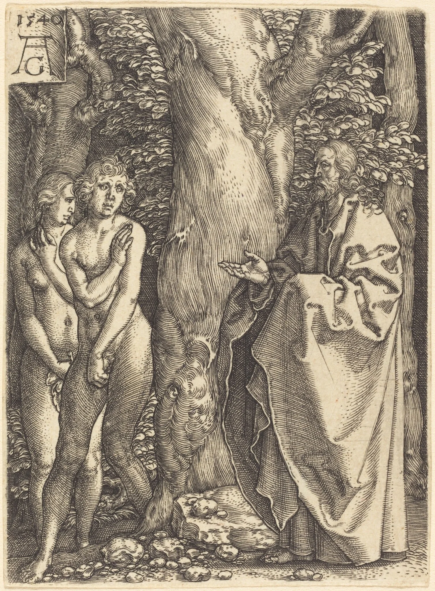 Adam and Eve Hide Themselves, by Heinrich Aldegrever, ink, 1540