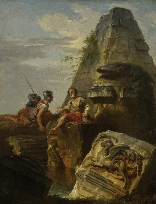 Ruins with figures, by Giovanni Paolo Panini, oil, 1720