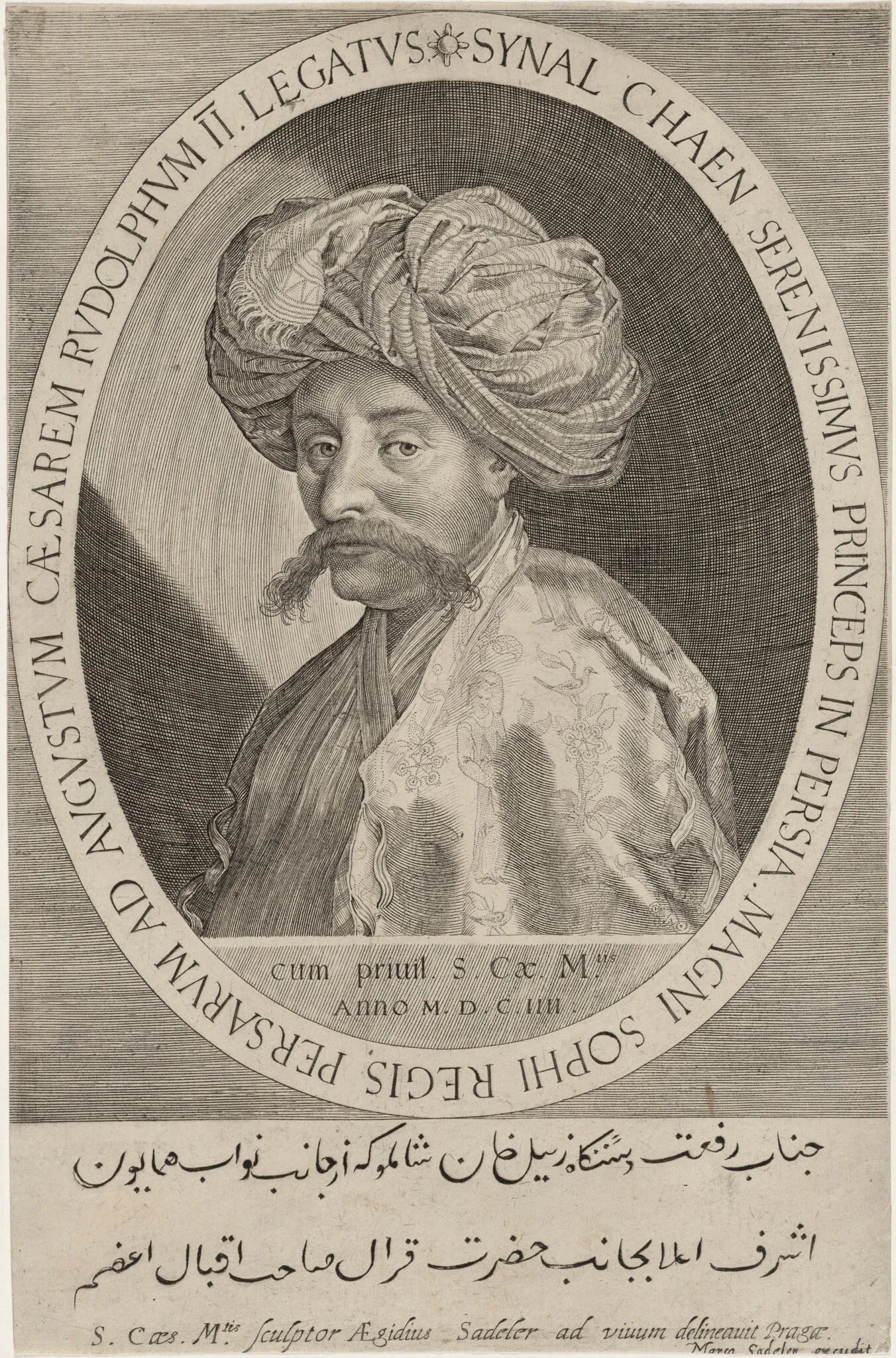 Synal Chaen, Persian Ambassador to Court of Rudolph II, by Aegidius Sadeler II, ink, 1600