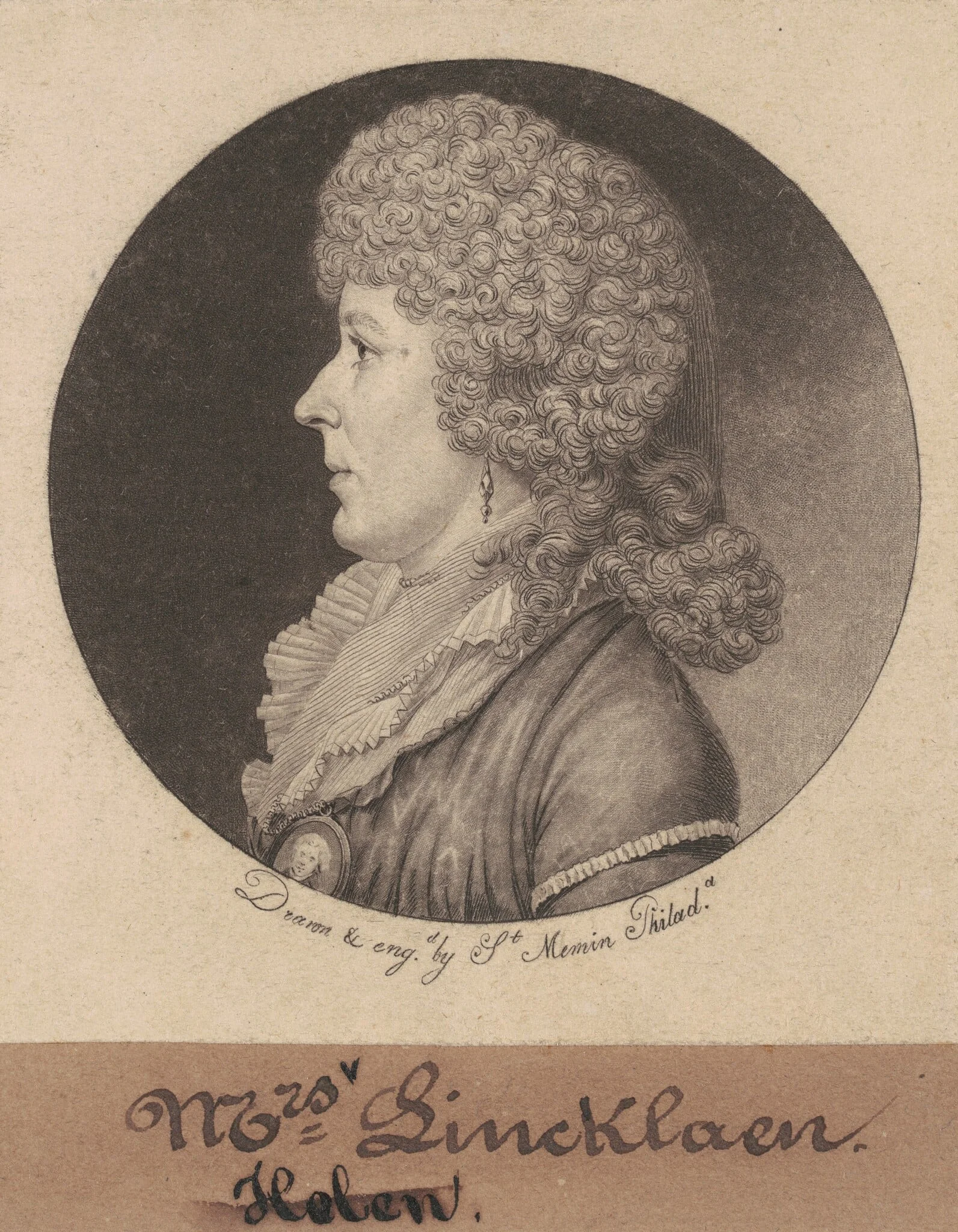 Helen Ledyard Lincklaen, by Charles Balthazar Julien Févret de Saint-Mémin, ink, 1798
