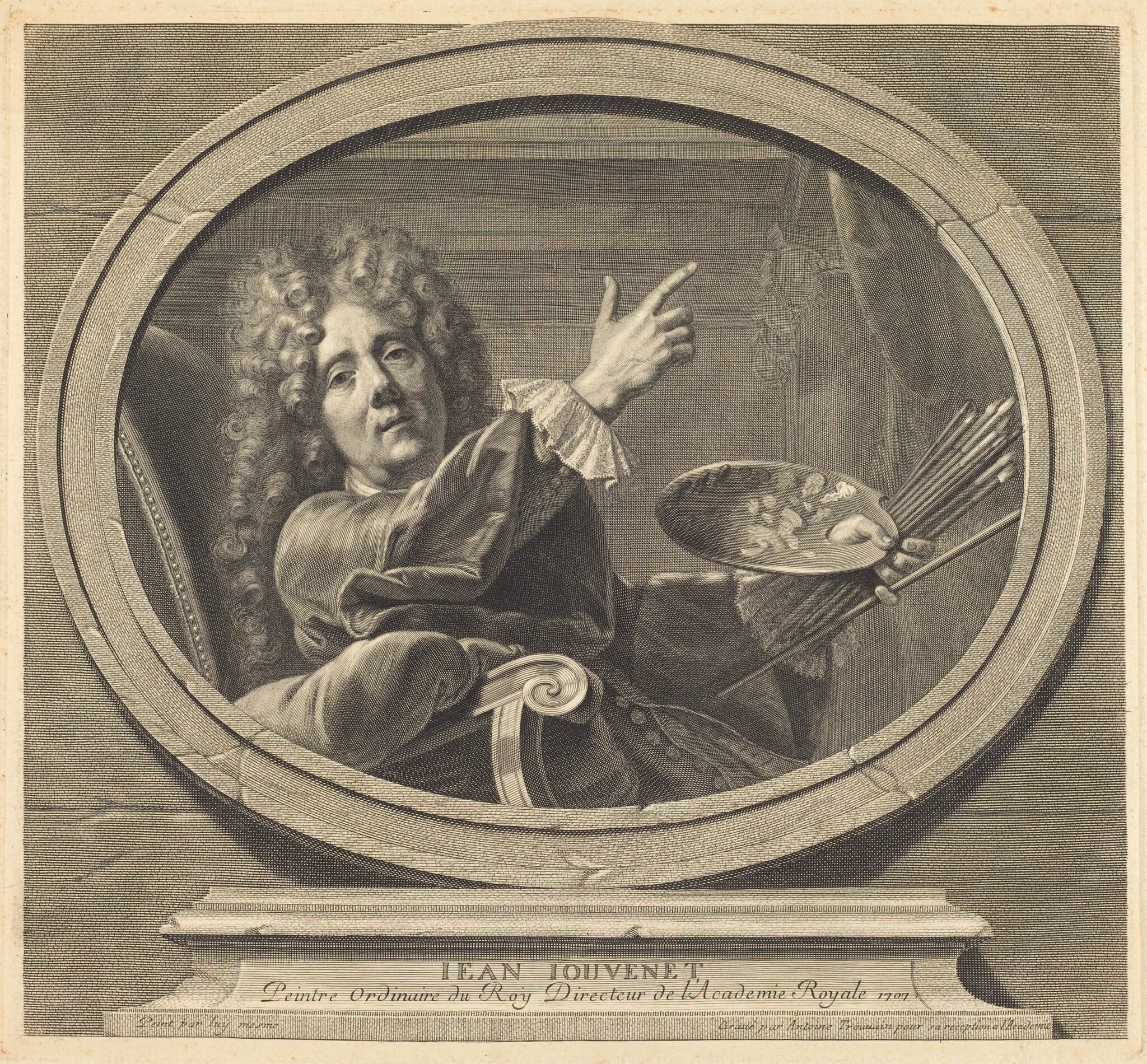 Jean Jouvenet, by Antoine Trouvain, ink, 1707