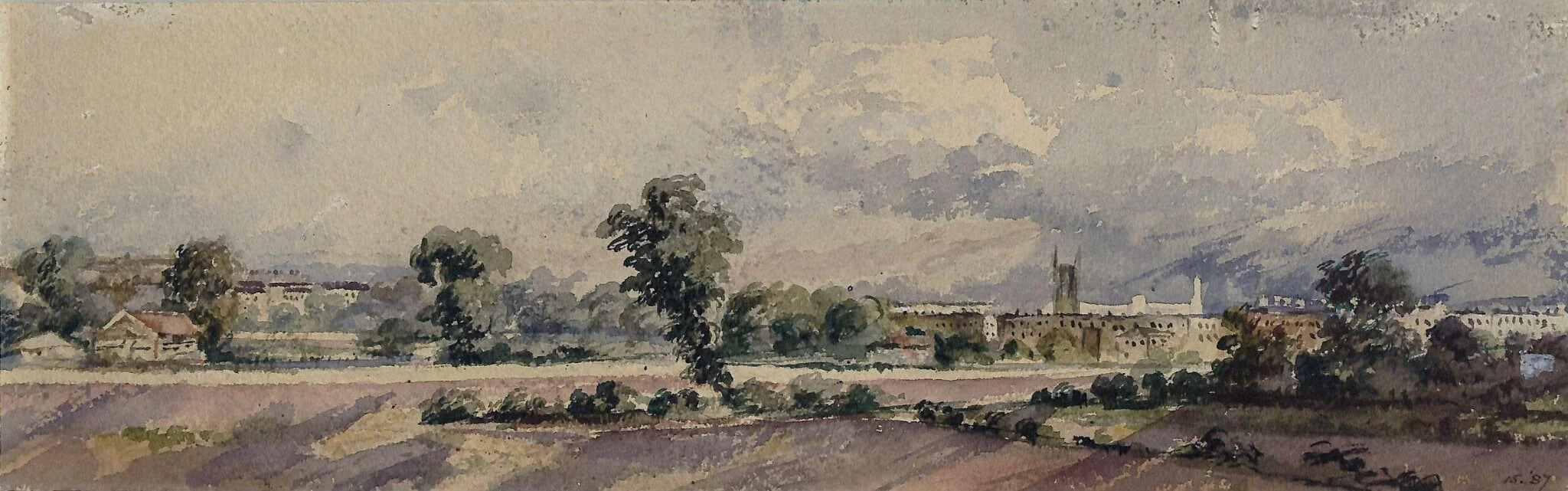 View from Gore Lane, Kensington, showing St. Luke's Church, Chelsea, by Peter De Wint, watercolor, 1805
