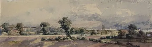 View from Gore Lane, Kensington, showing St. Luke's Church, Chelsea