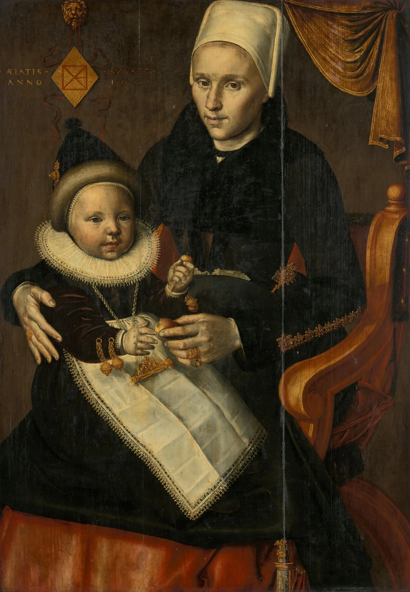 Mother and Child in Noord-Holland Costume, by Unknown, unspecified, 1601