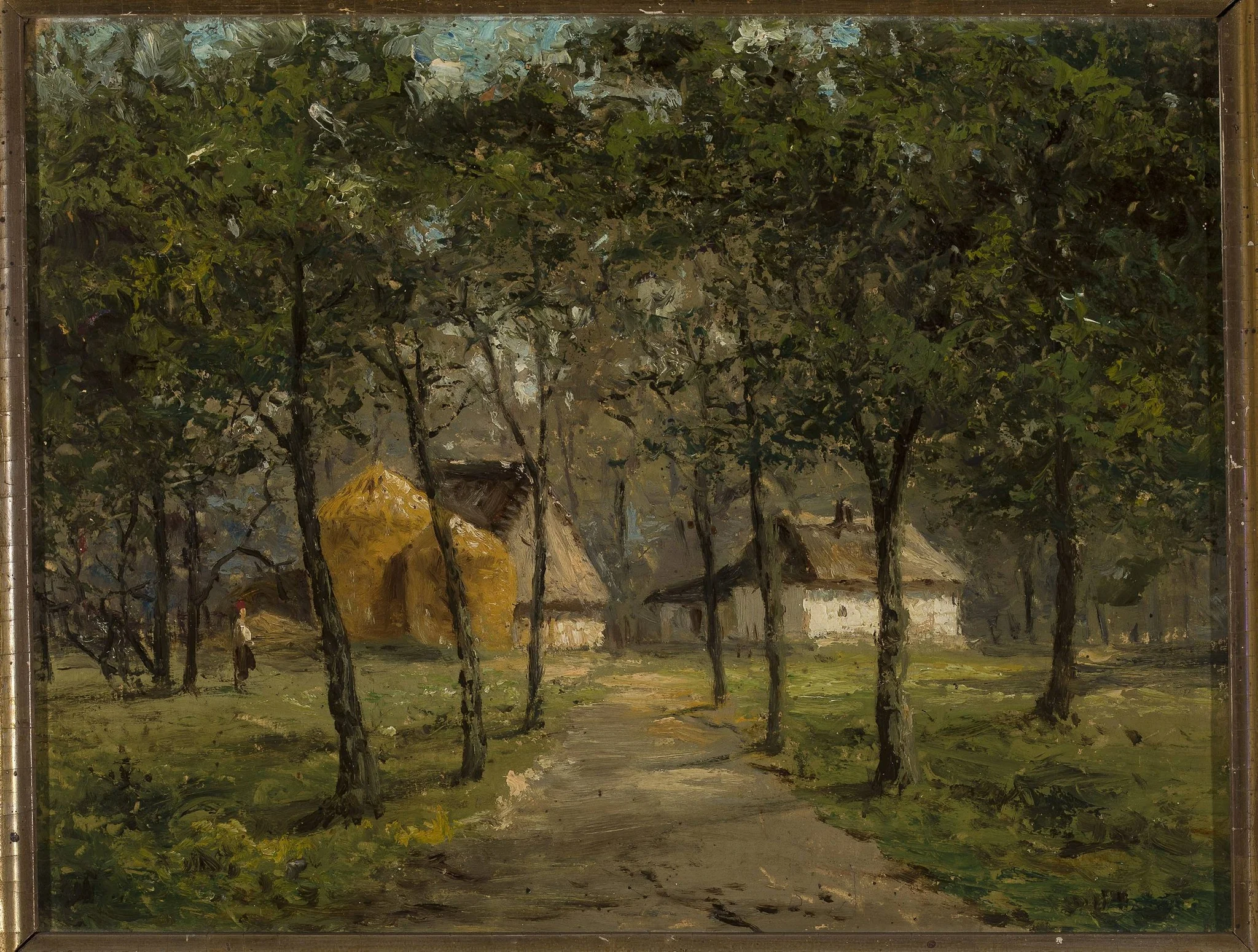 Landscape with houses among trees, by Józef Marszewski, oil, 1864