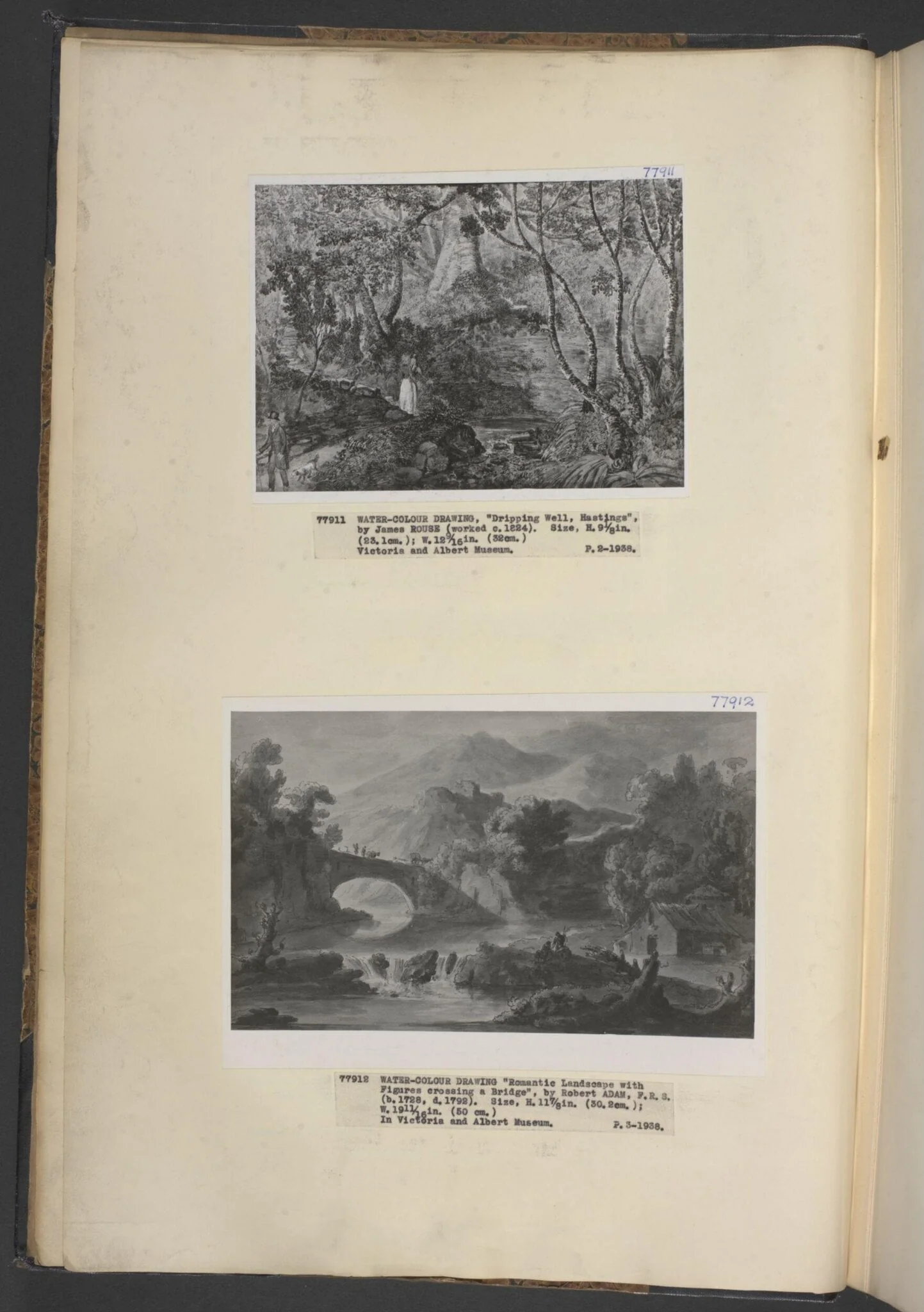 Romantic landscape with figures crossing a bridge
