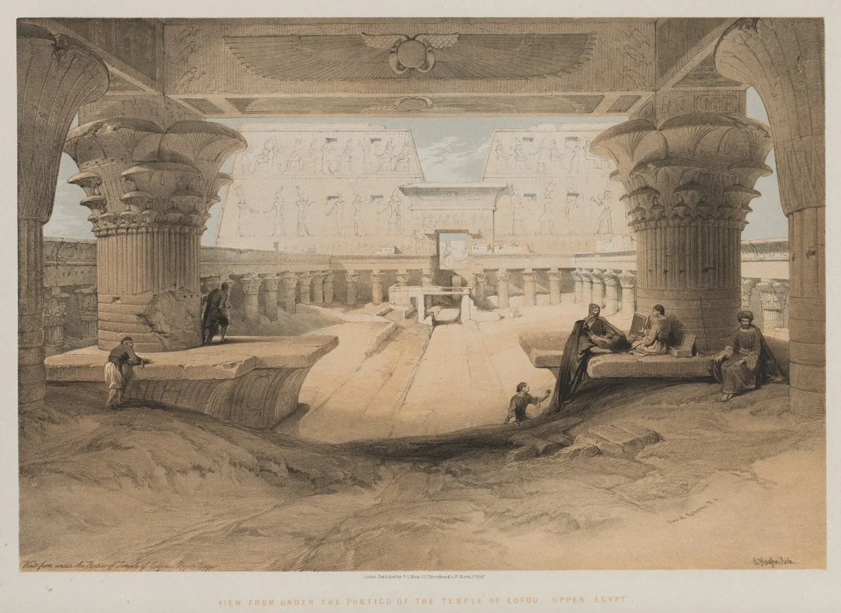 Egypt and Nubia, Volume I: View from Under the Portico of the Temple of Edfou, Upper Egypt, by Louis Haghe, 1847