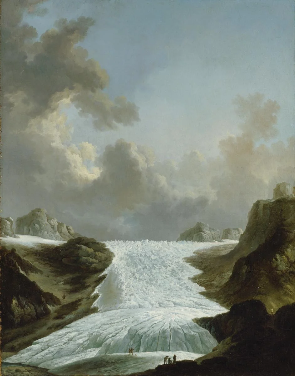 Der Rhonegletscher. Fünf Panneaux aus dem Gartensaal des Hauses zum Wollenhof, by Heinrich Wüest, oil, 1775