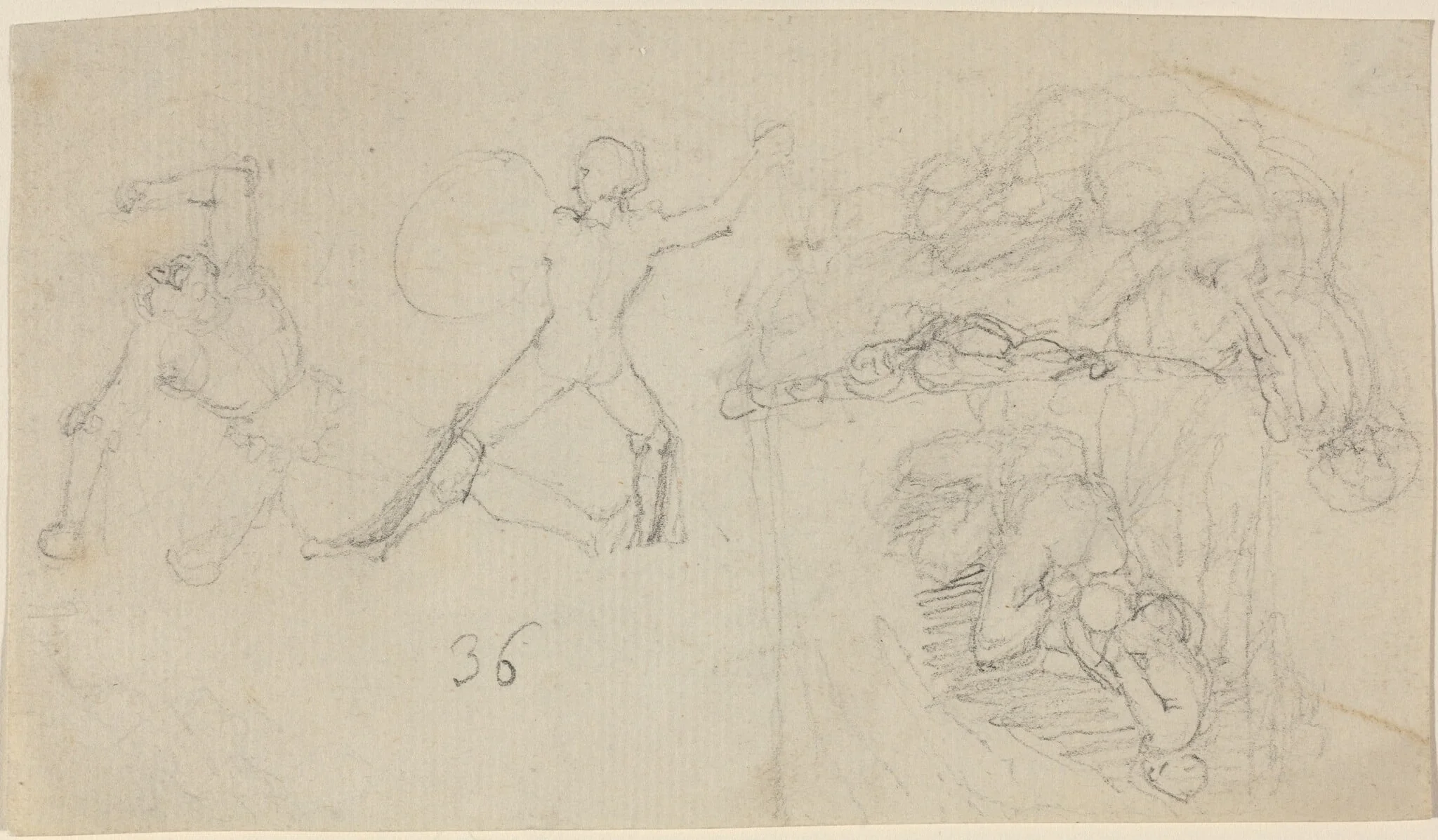 Sheet of Sketches, including Two Warriors Fighting, by John Flaxman, graphite, 1790