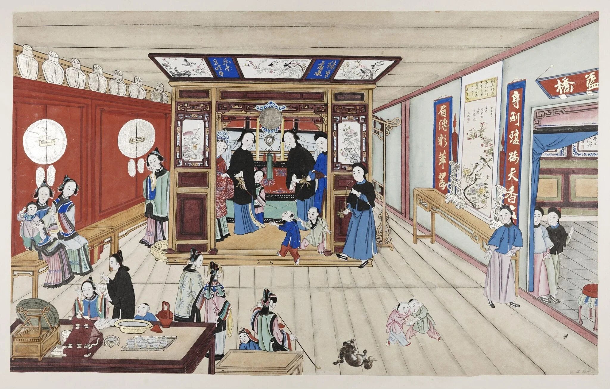 One scene of a wedding: bride and groom in front of the marriage bed,, by Unknown, paint, 1880