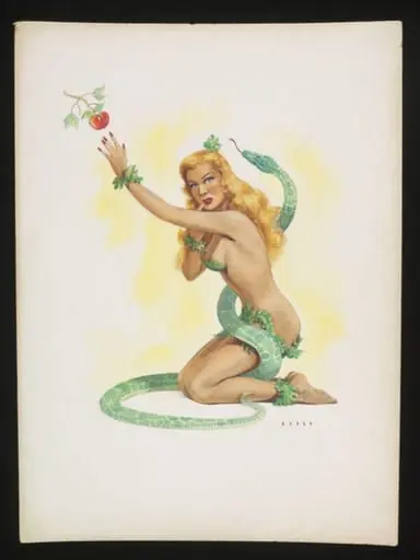 'Pin-up' girl as Eve with the serpent