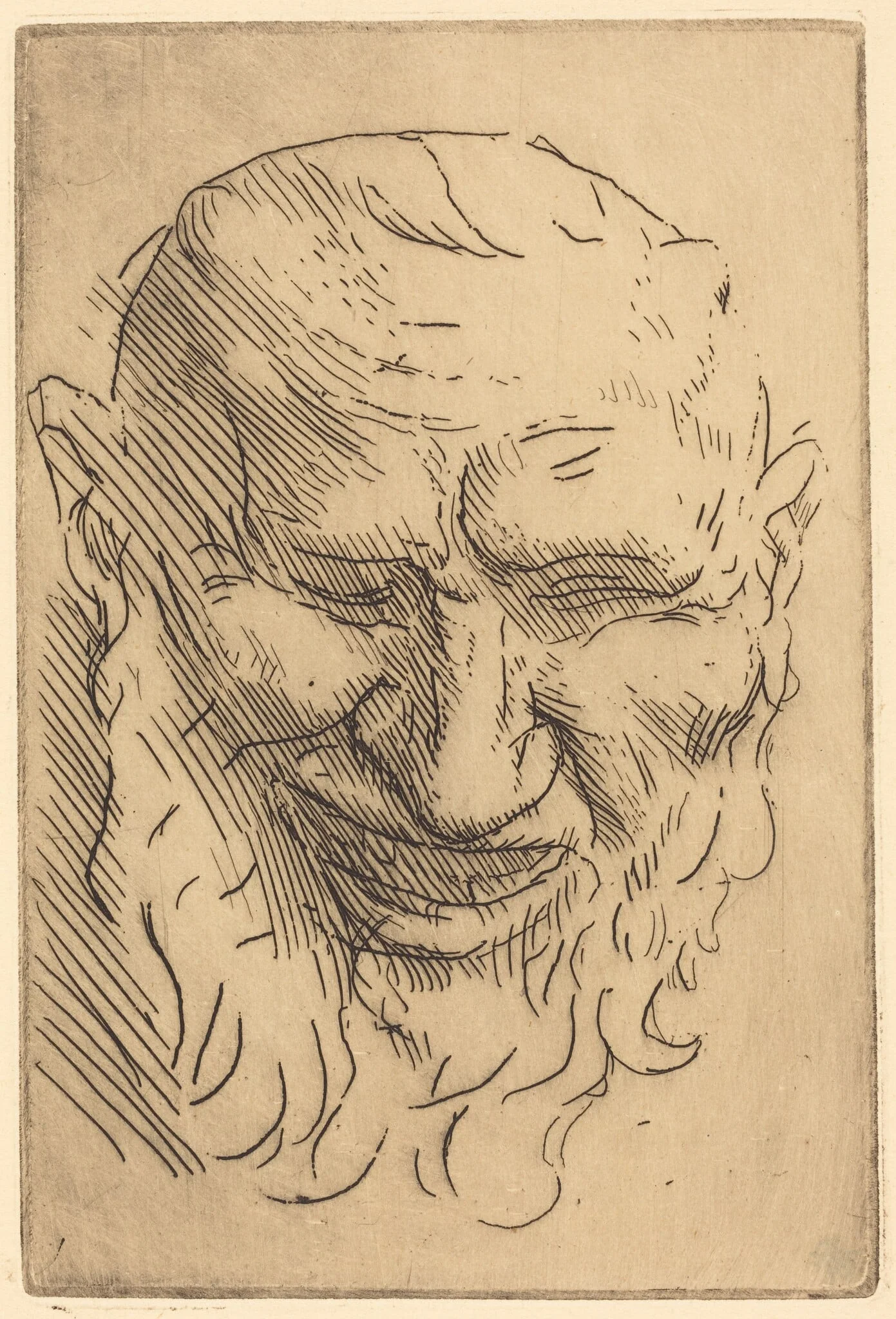 Small Satyr Mask (Petit masque de satyre), by Alphonse Legros, ink, 1874