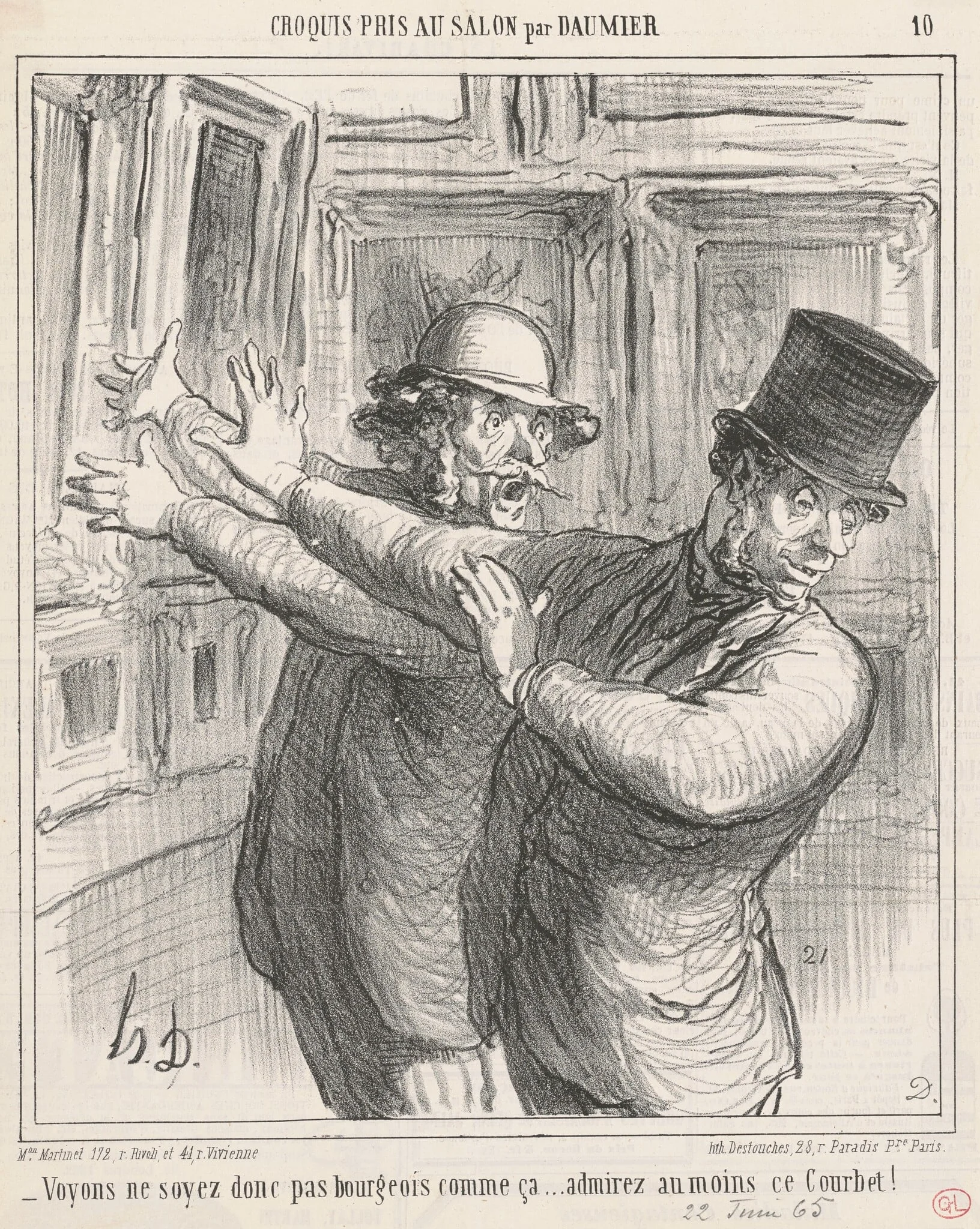Voyons ... admirez au moins ce Courbet! ..., by Honoré Daumier, ink, 1865