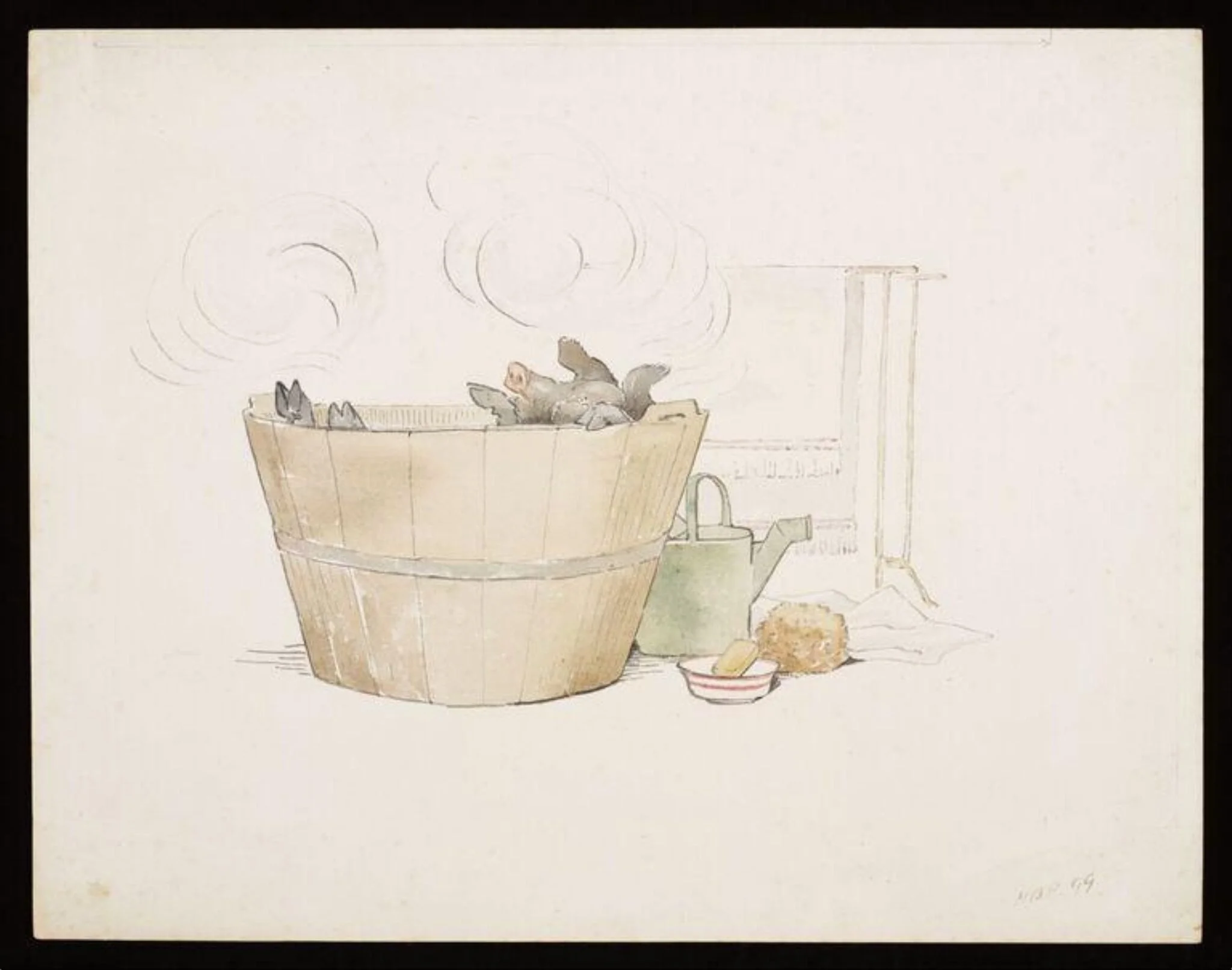 Pig in a tub, by Beatrix Potter, watercolor, 1899