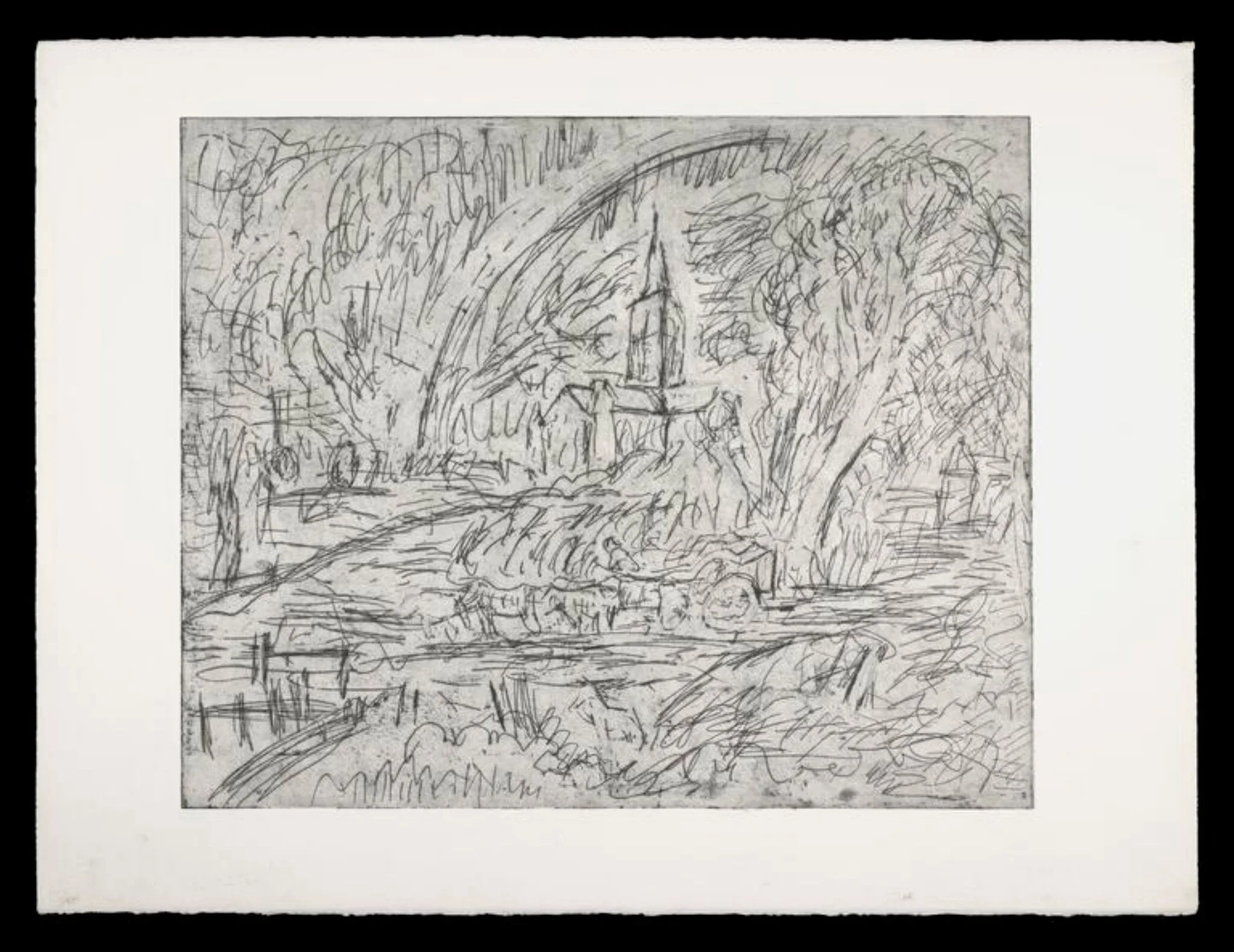 Salisbury Cathedral from the Meadows (after Constable), by Leon Kossoff, 1996