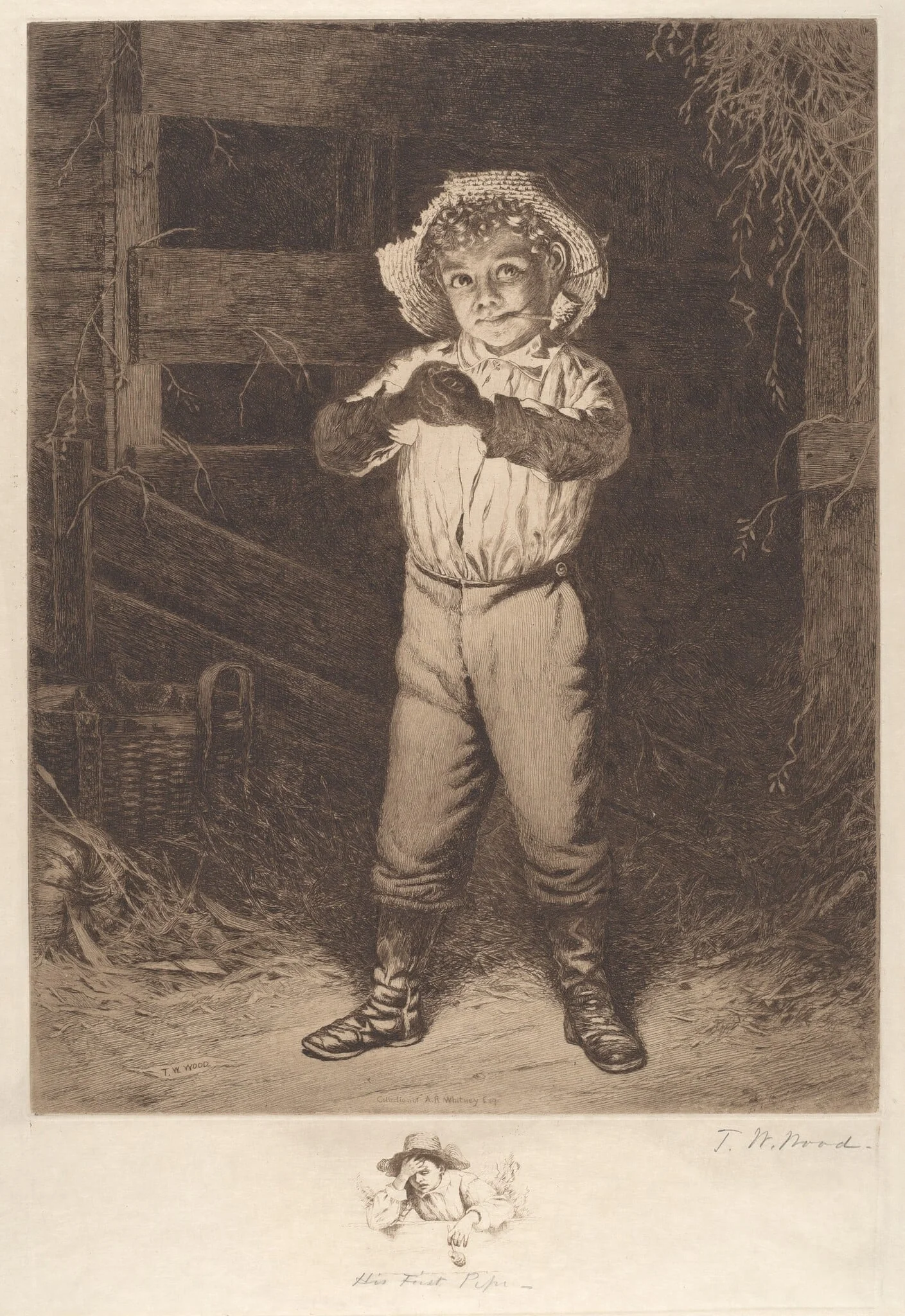 His First Pipe, by Thomas Waterman Wood, ink, 1886