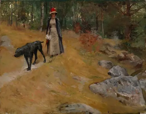 Rantatöyräällä (Annie Edelfelt koiran kanssa)