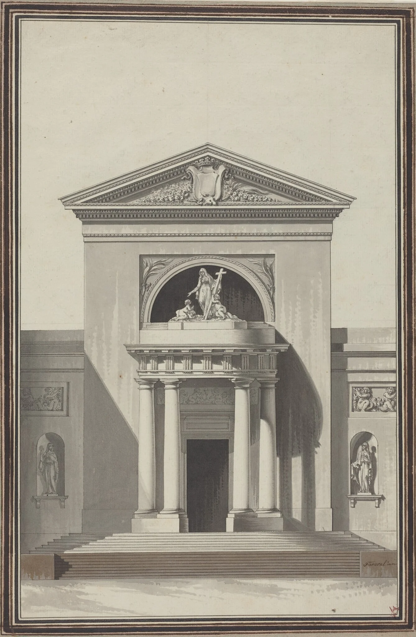 Facade for a Church with a Sculpture Representing Faith